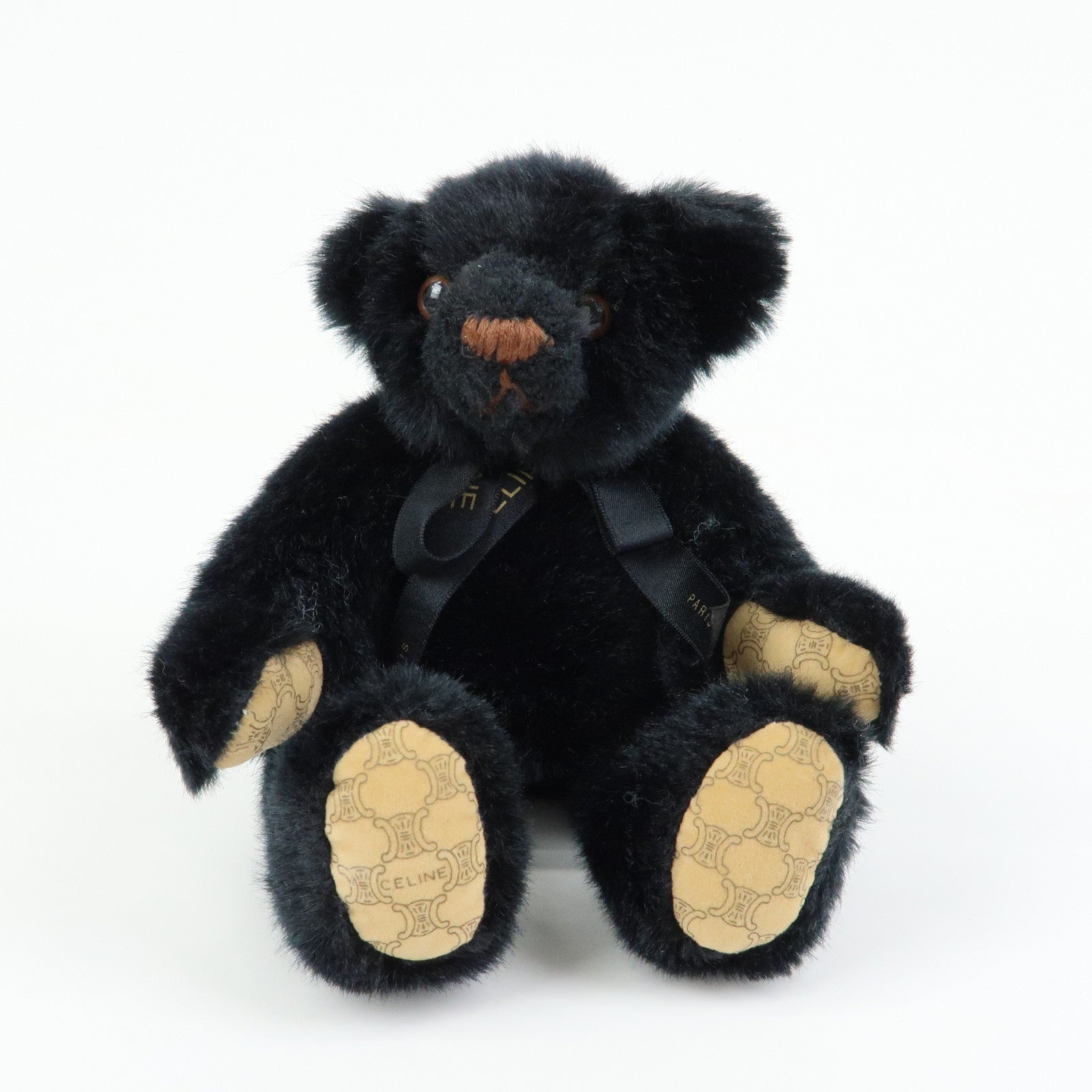 CELINE Set of 2 Acrylic Teddy Bear Silk Handkerchief Black Ivory