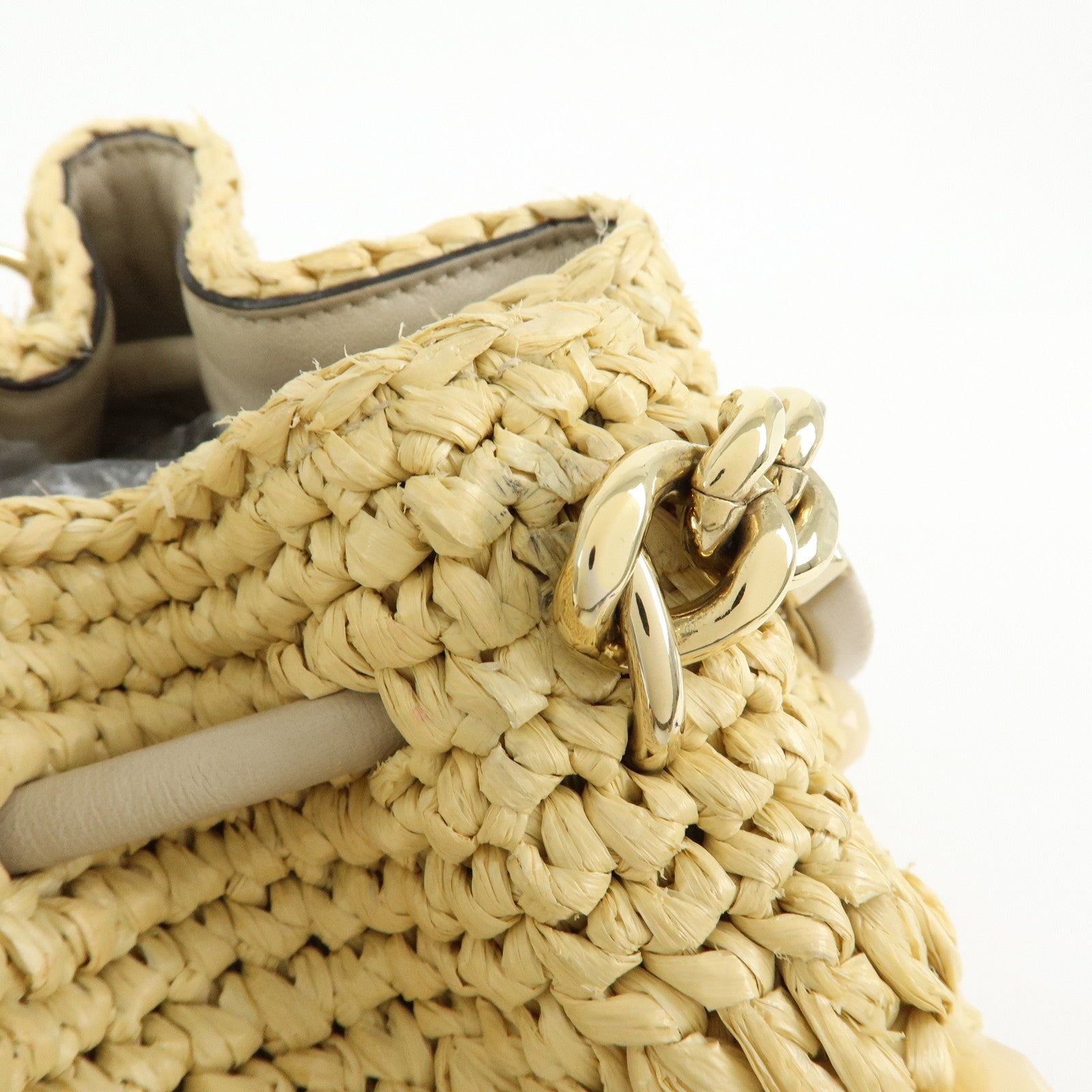 JIMMY CHOO Bon Bon Raffia Leather Hand Bag Beige