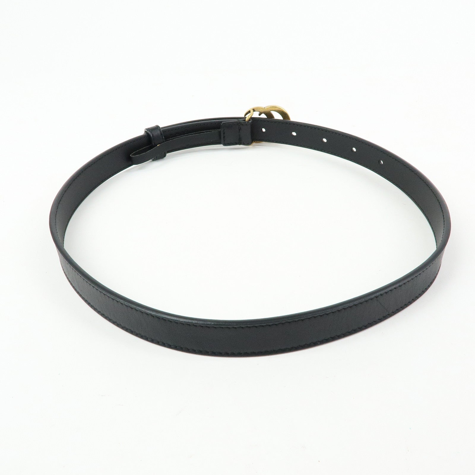 GUCCI Marmont Double G Leather Slim Belt 65・26 Black 409417
