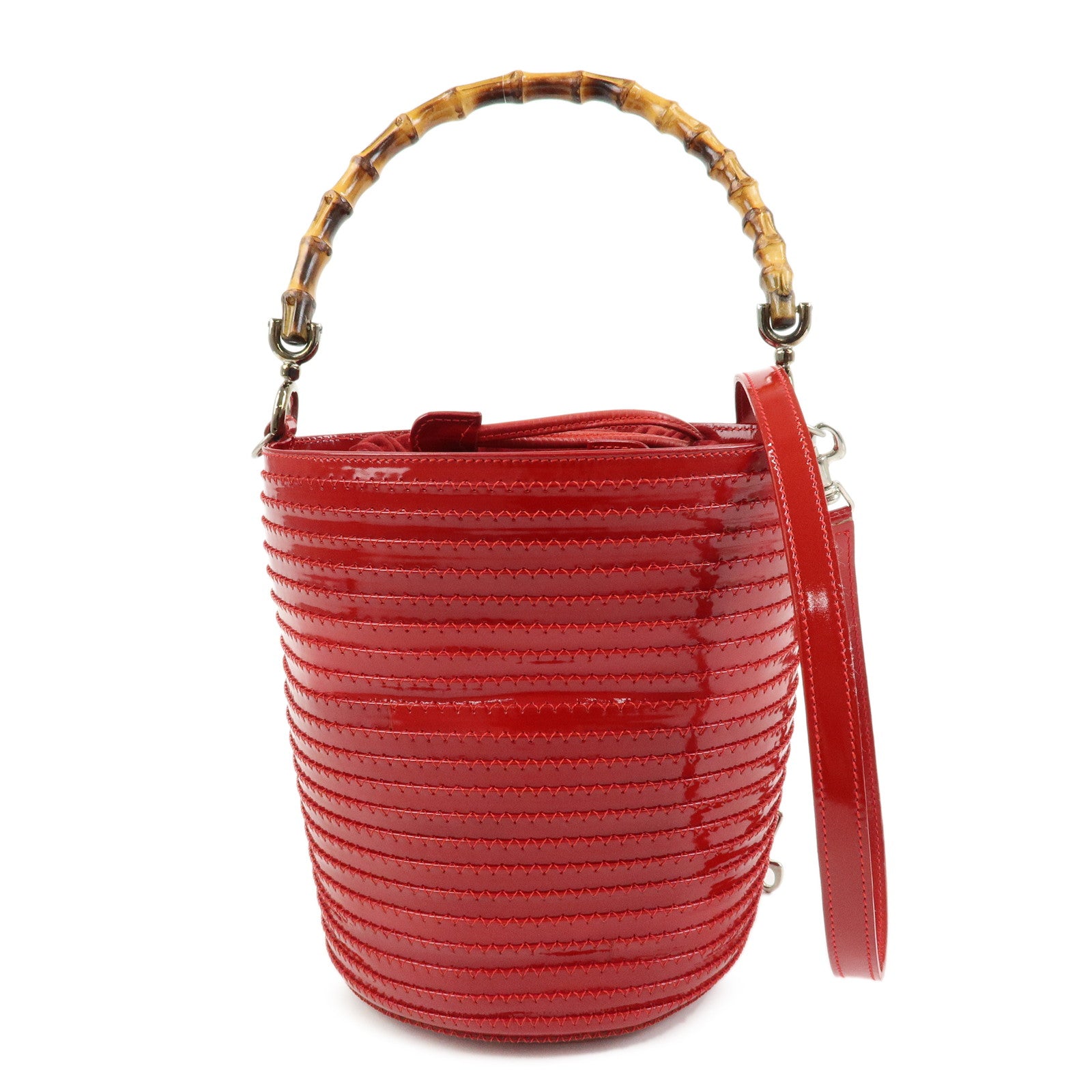 GUCCI Bamboo Patent Leather 2Way Bag Bucket Bag Red 001・01・1722