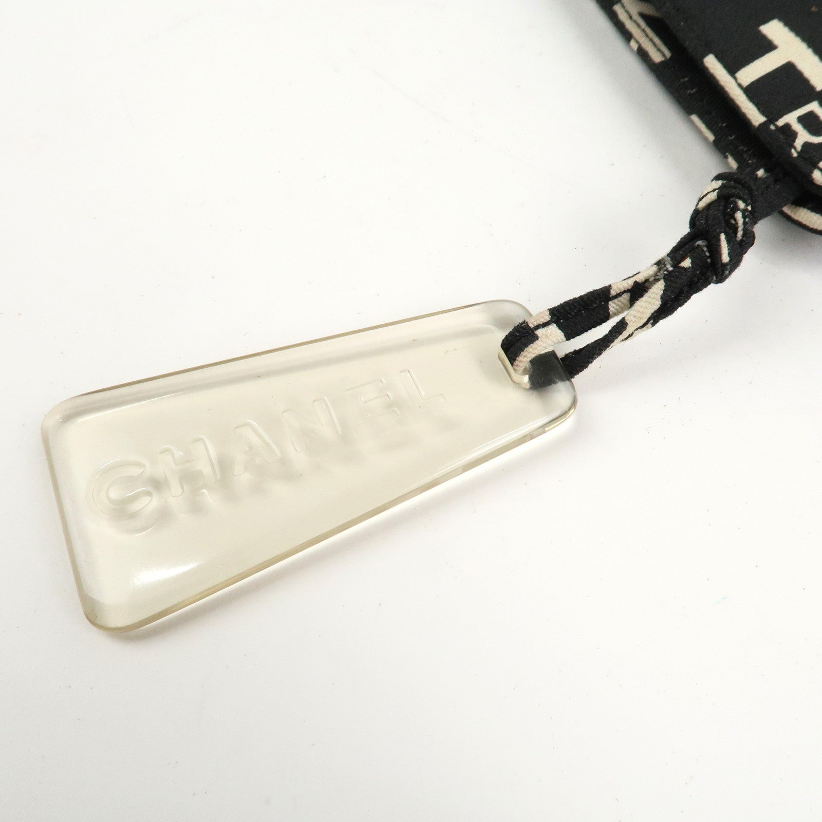 CHANEL By Sea Line Canvas Clutch Bag Cosmetic Pouch Black White