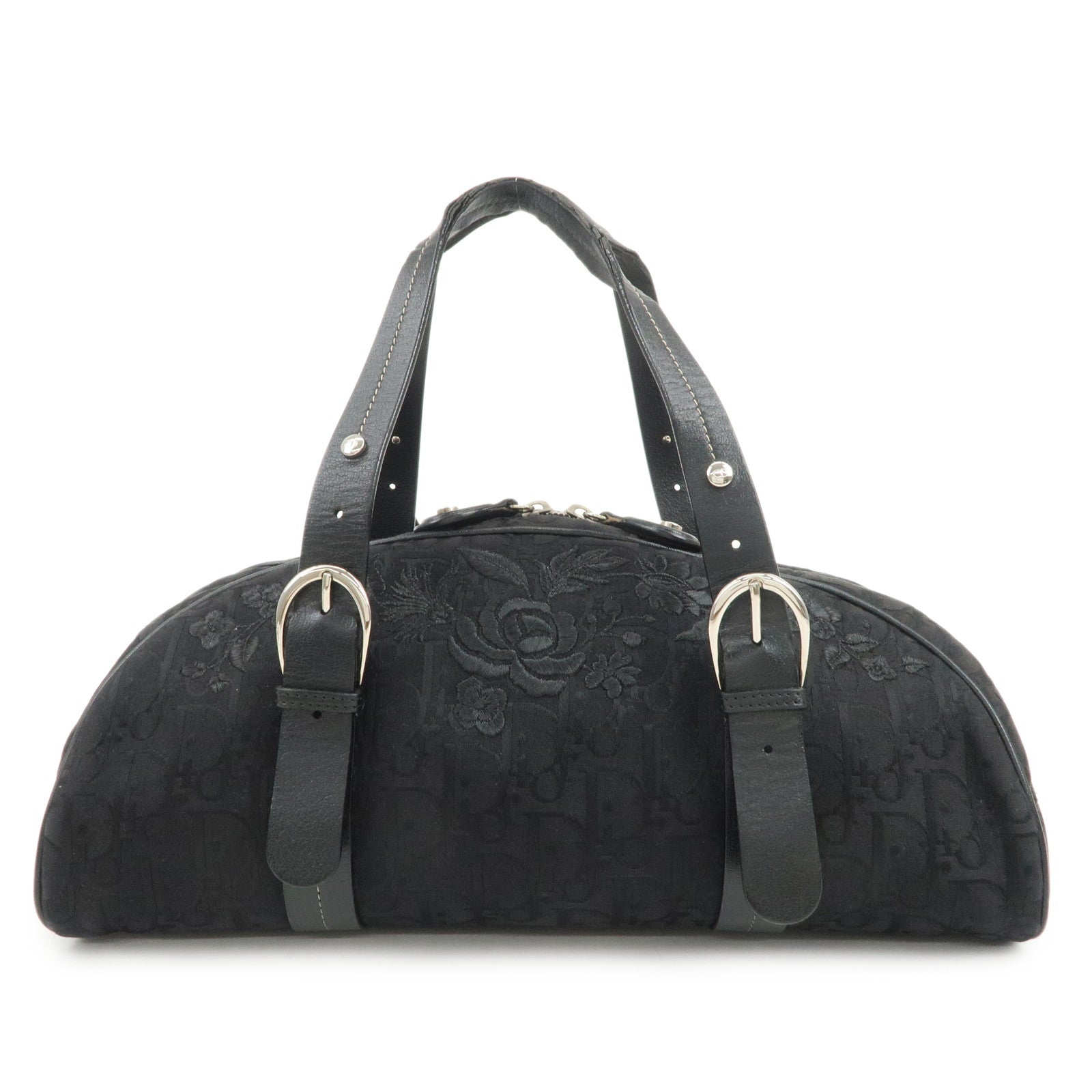 Christian Dior Trotter Canvas Leather Boston Bag Hand Bag Black