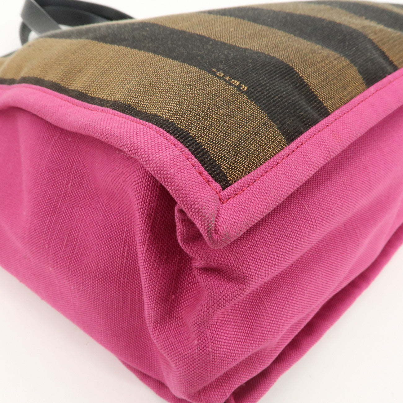 FENDI Pequin Canvas Leather Tote Bag Hand Bag Brown Pink 8BH252