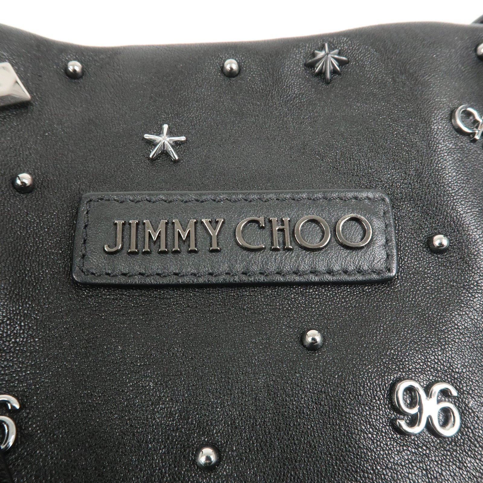 JIMMY CHOO Pimlico Leather N/S Tote Bag Shoulder Bag Studs Black