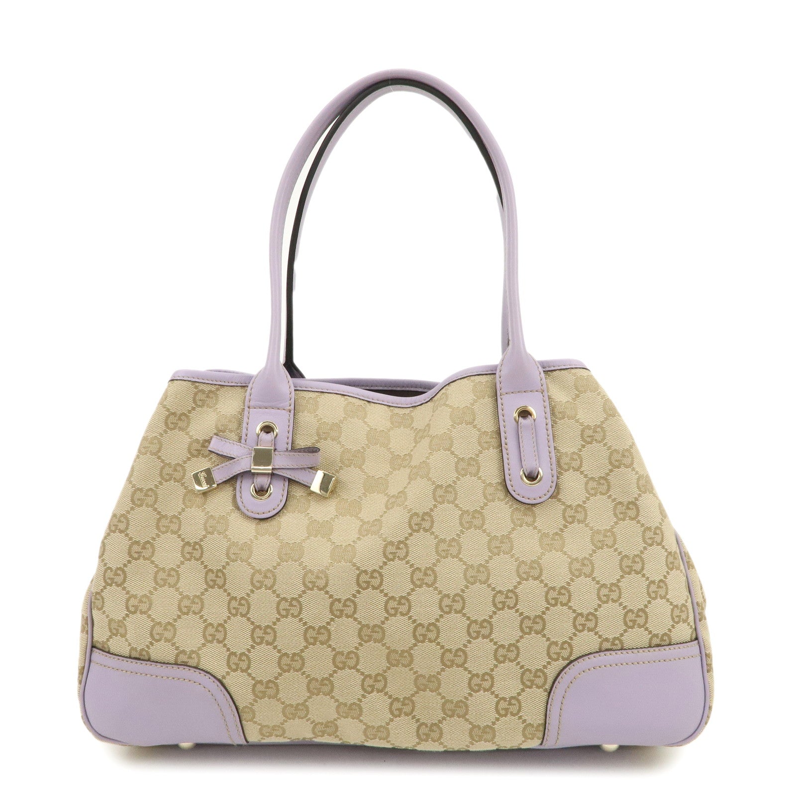 GUCCI Princy GG Canvas Leather Tote Bag Beige Light Purple 163805
