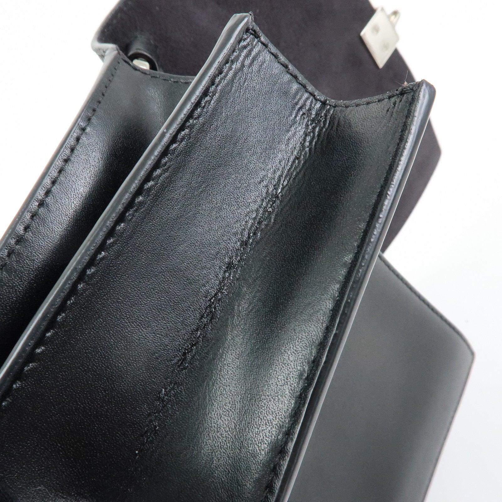 FENDI Kan I Mini Leather Chain Shoulder Crossbody Bag Black 8M0381