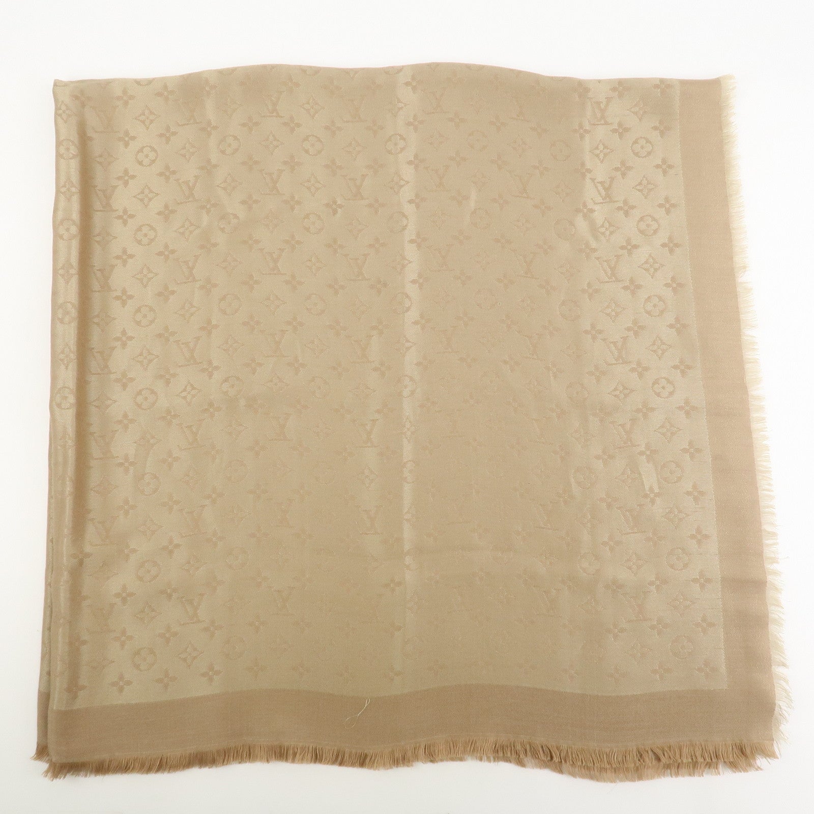 Louis Vuitton Shawl Monogram Shine Silk Rayon Scarf Beige M70459
