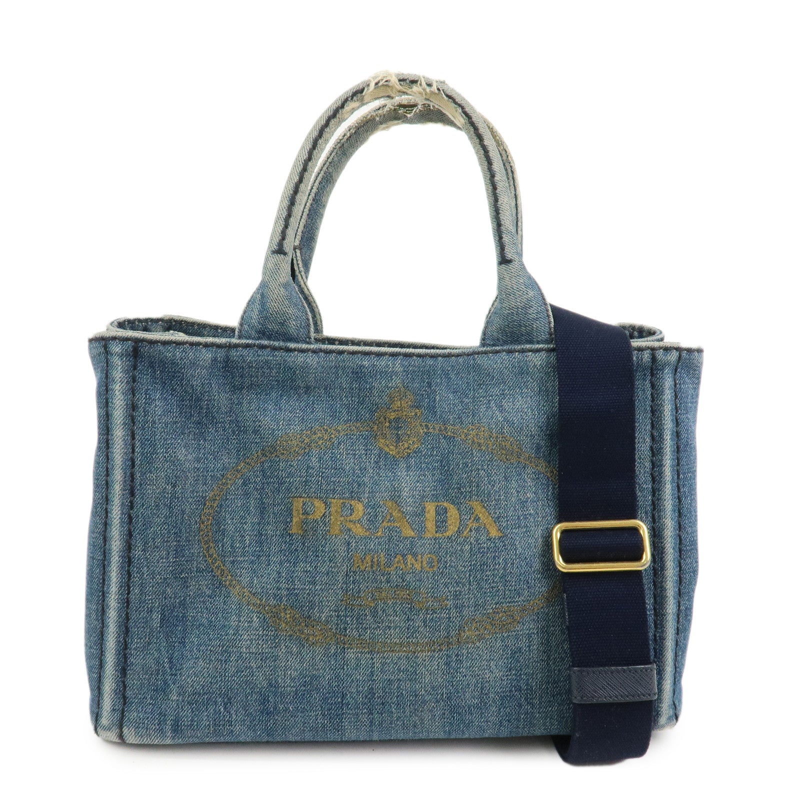 PRADA Logo Canapa Mini Denim 2Way Bag Hand Bag Shoulder Bag 1BG439