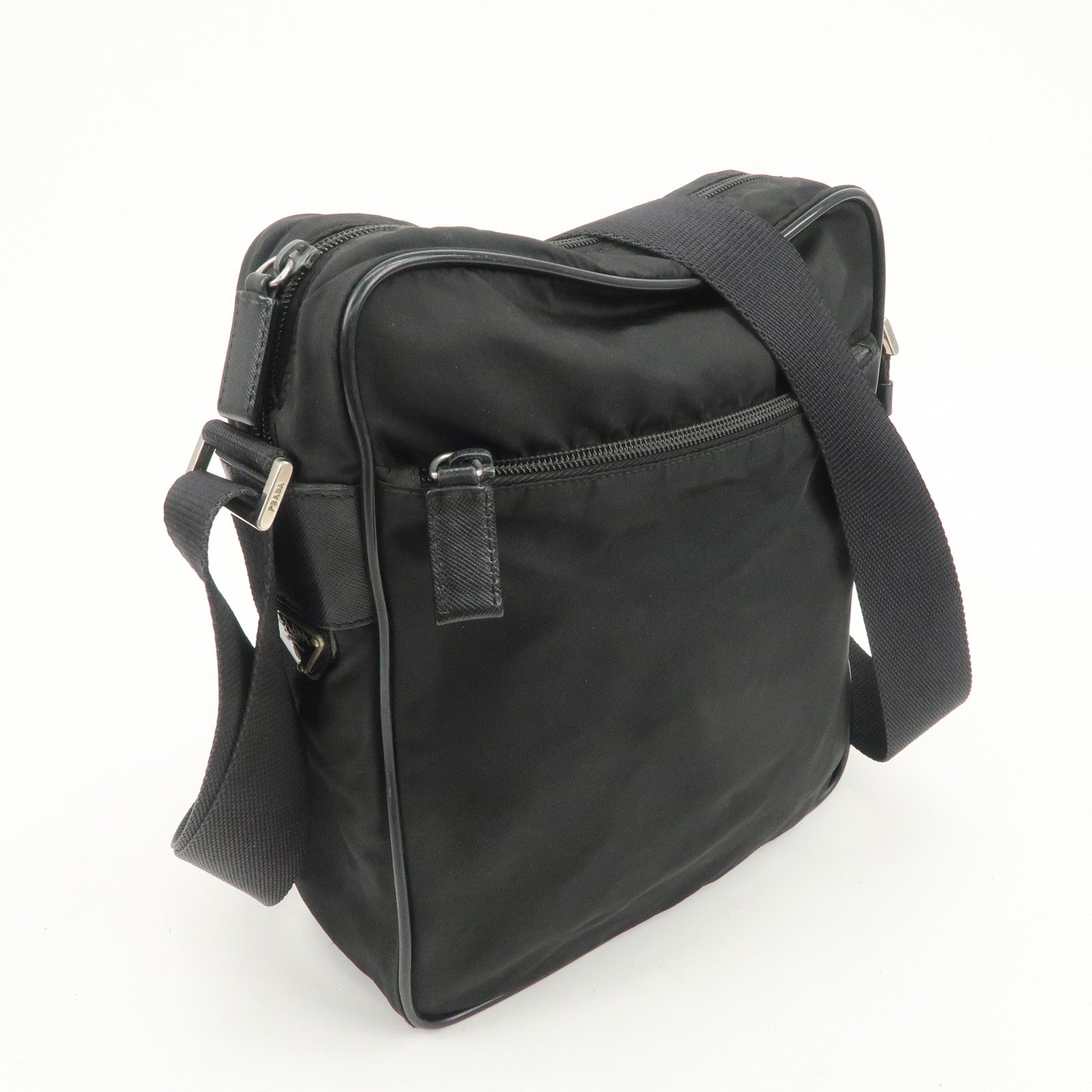 PRADA Logo Nylon Leather Shoulder Bag Crossbody Bag Black BT0421