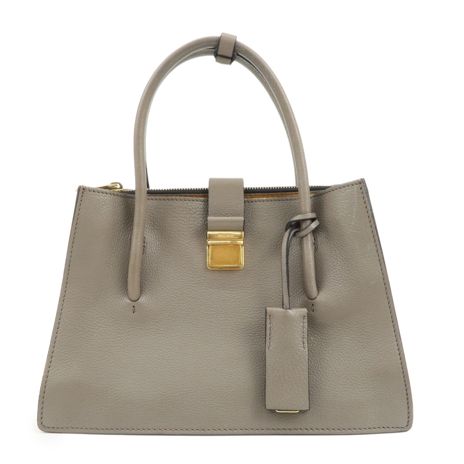 MIU MIU Logo Leather 2Way Bag Hand Bag Shoulder Bag Gray RN1104