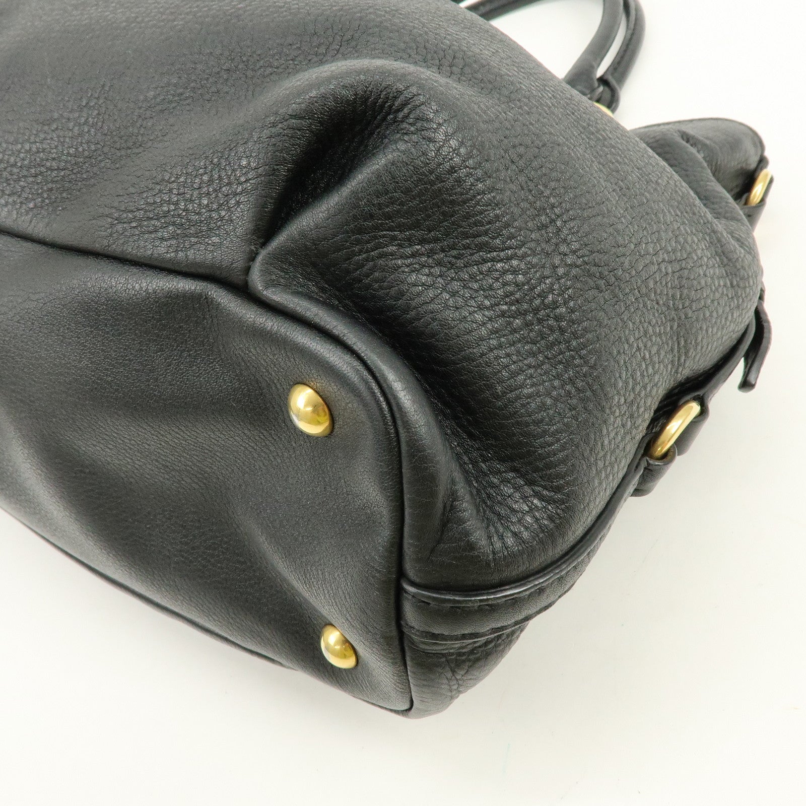 MIU MIU Logo Leather Tote Bag Shoulder Bag Black Gold