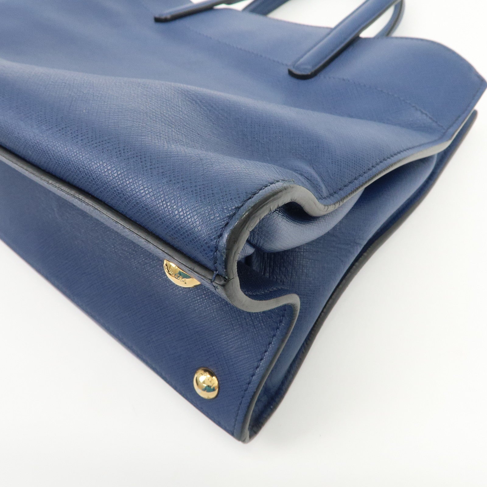 PRADA Triangle Logo Saffiano Leather 2Way Bag Hand Bag Navy