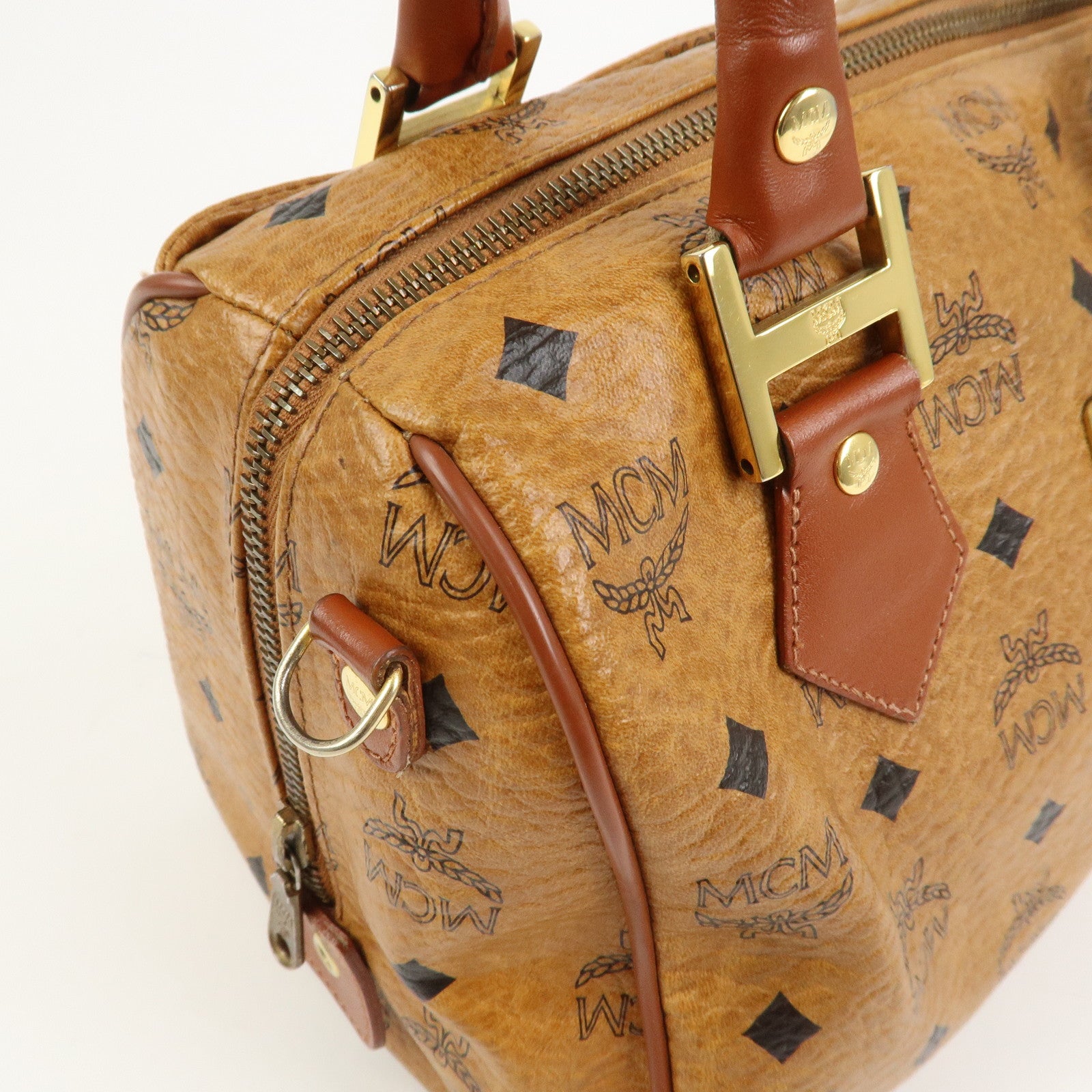 MCM Visetos Leather 2WAY Bag Hand Bag Shoulder Bag Brown