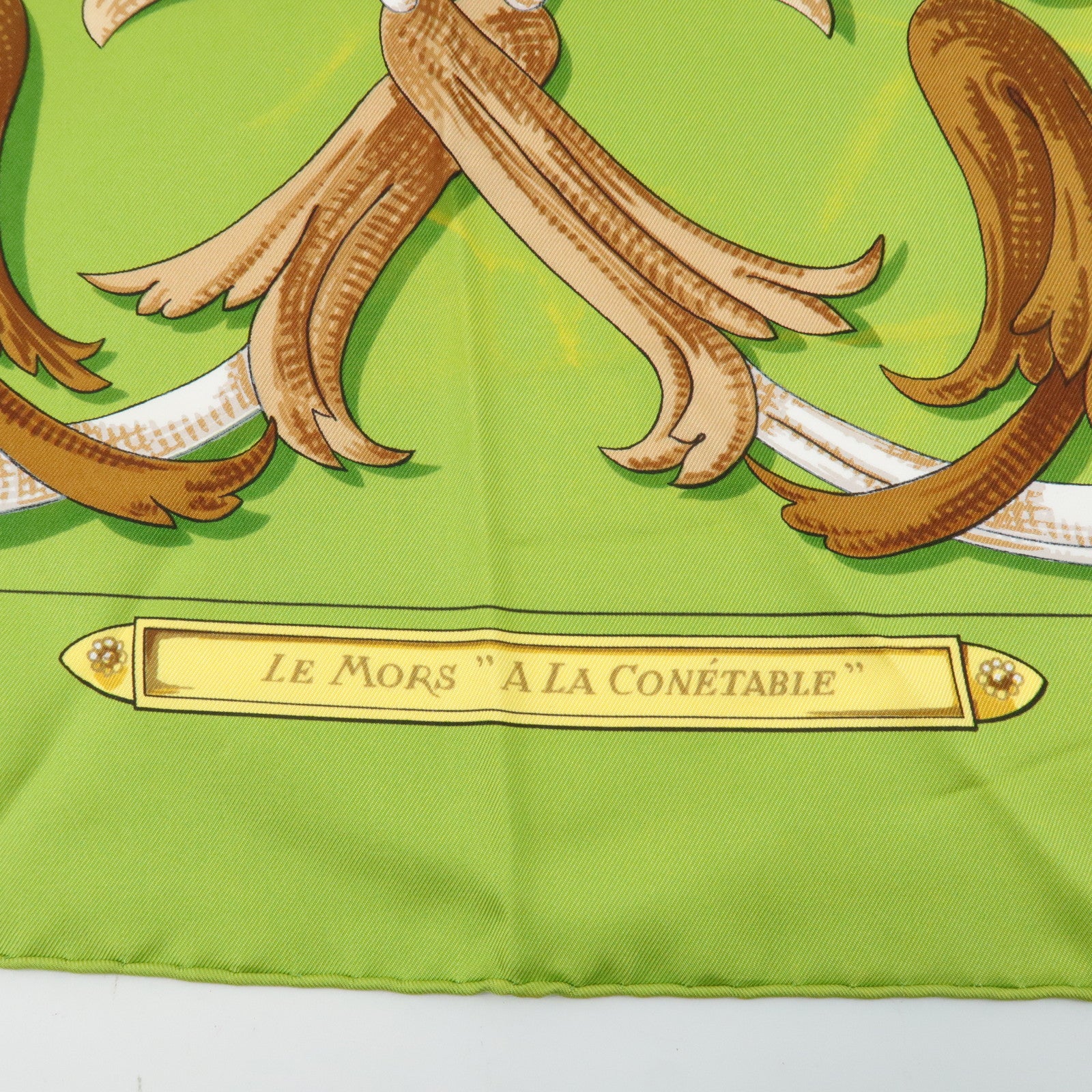 HERMES Carre 90 Silk 100% LE MORS A LA CONTETABLE Scarf Green Used
