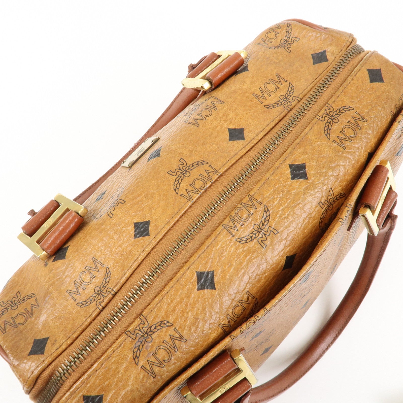 MCM Visetos Logo Leather 2WAY Bag Hand Bag Shoulder Bag Brown