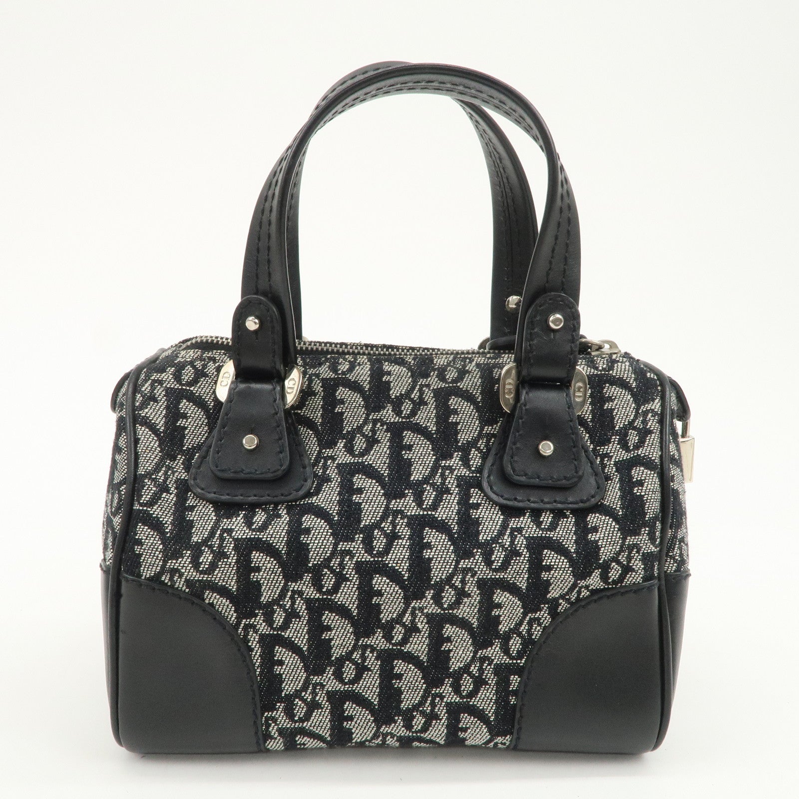 Christian Dior Trotter Canvas Leather Boston Bag Black