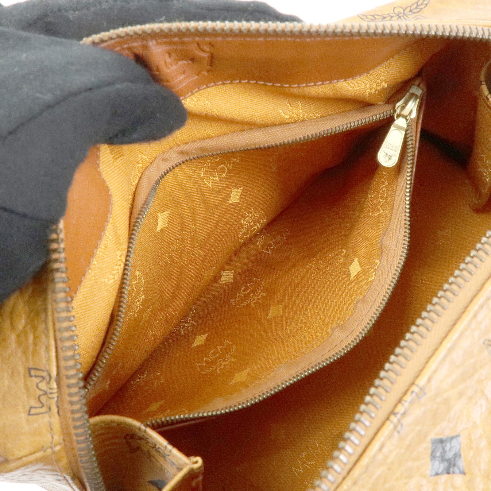MCM Visetos PVC Leather 2Way Bag Hand Bag Boston Bag Brown