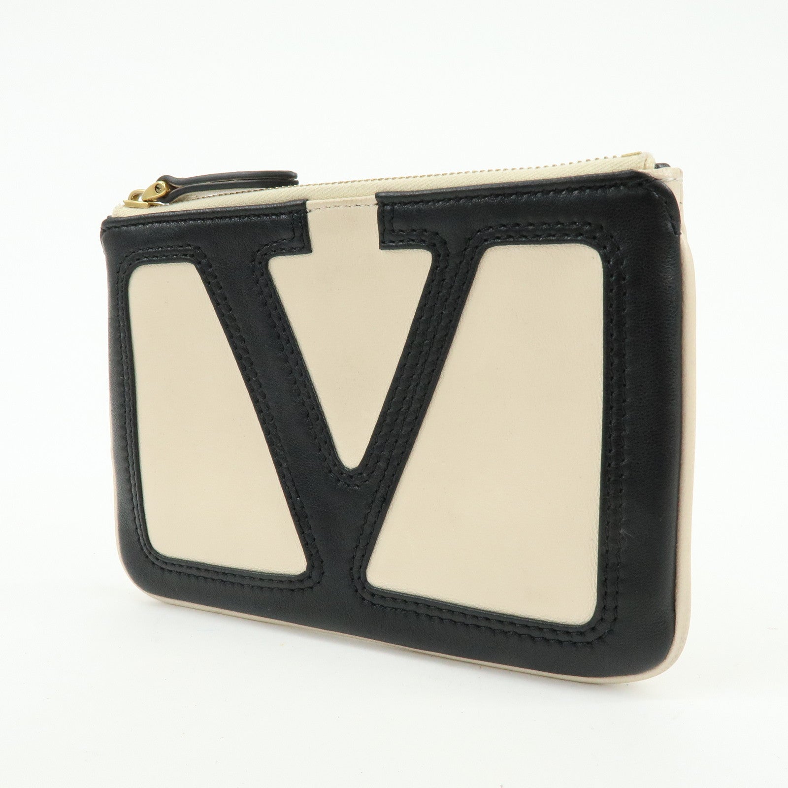 VALENTINO Viva Superstar Leather Cosmetic Jewelry Pouch Ivory Black