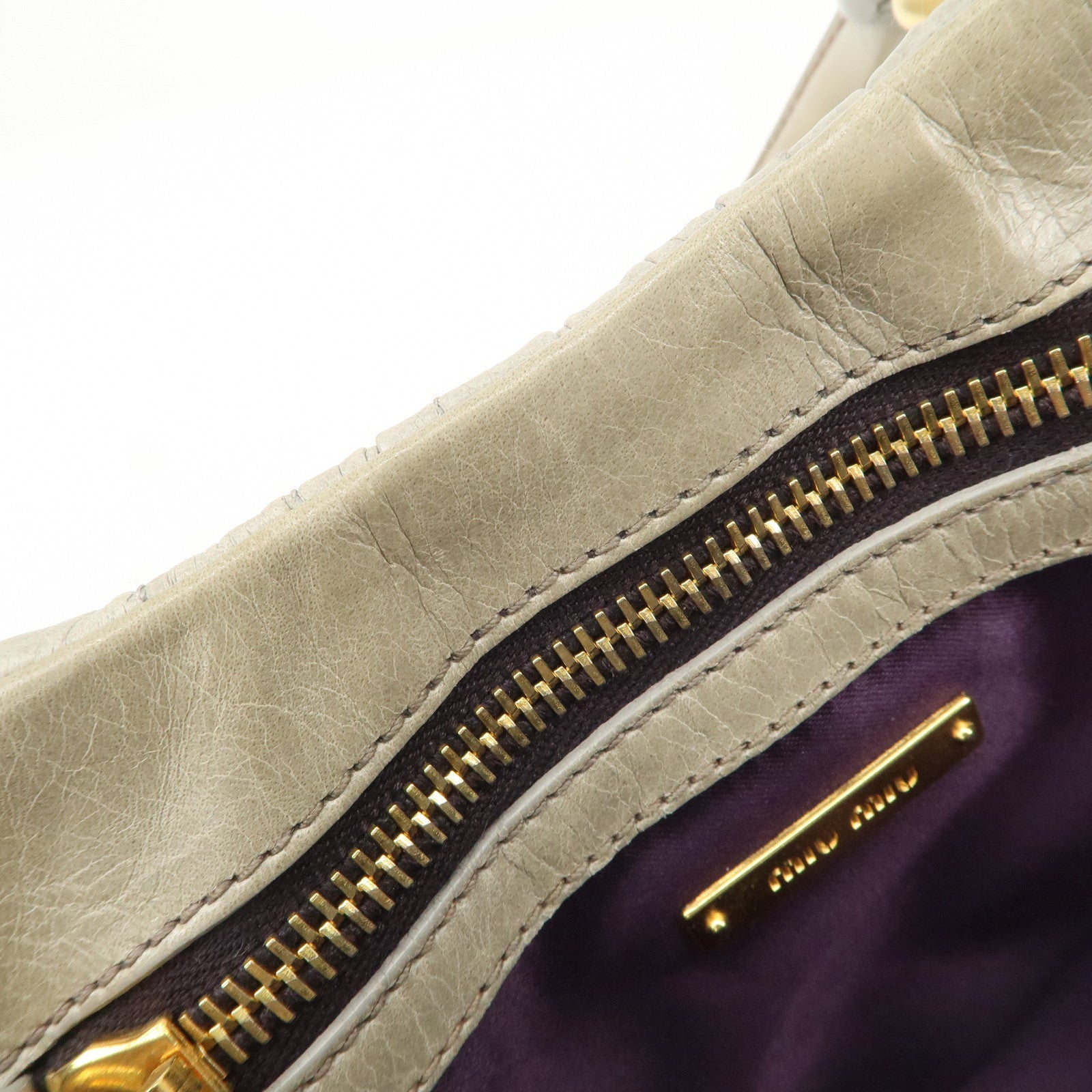 MIU MIU Matelasse Logo Leather 2Way Bag Hand Bag Light Green
