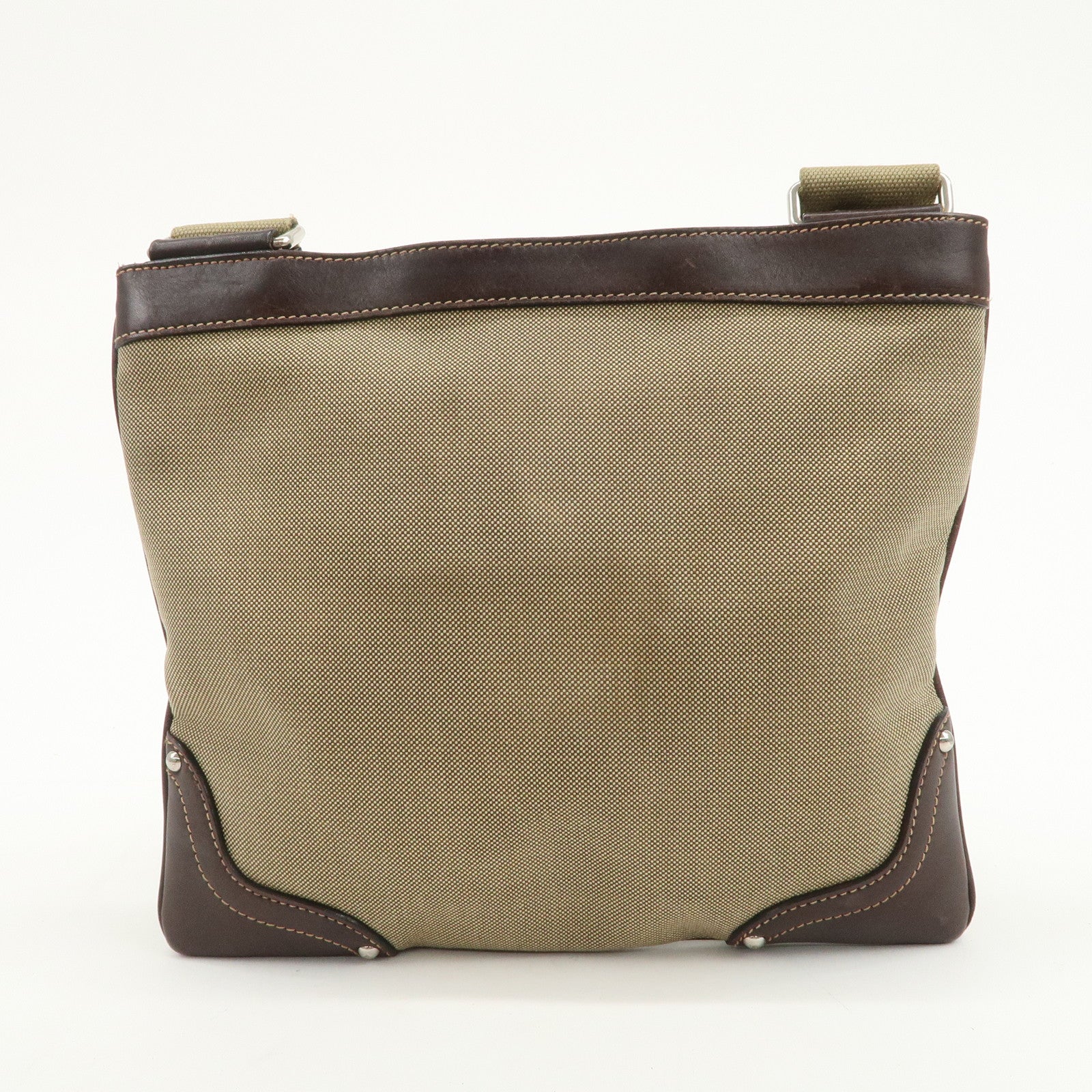 PRADA Logo Jacquard Leather Shoulder Bag Beige Brown BT0537