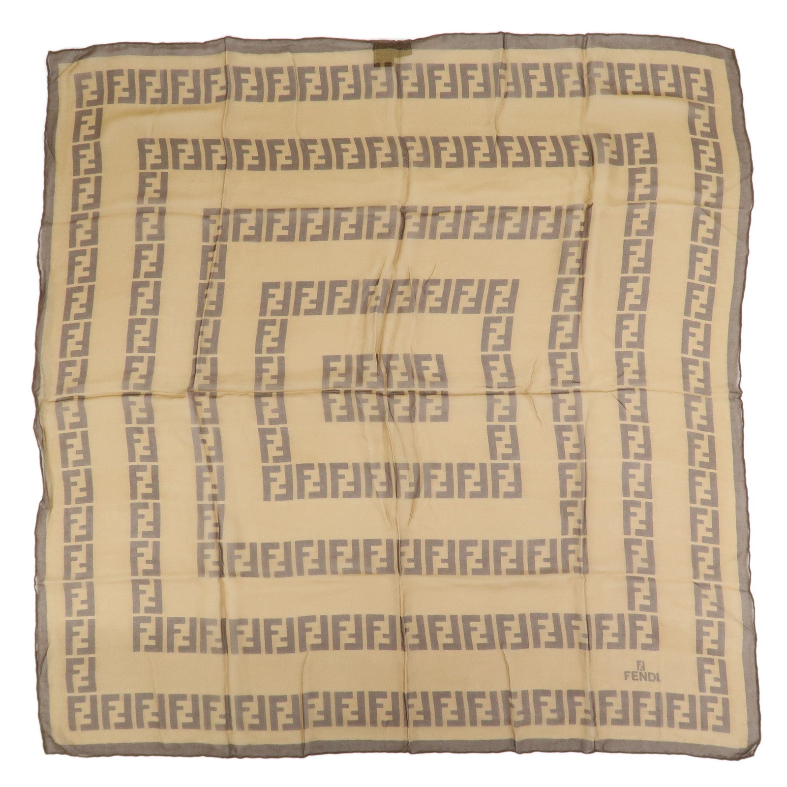 FENDI Zucca Logo Silk 100% Scarf Brown
