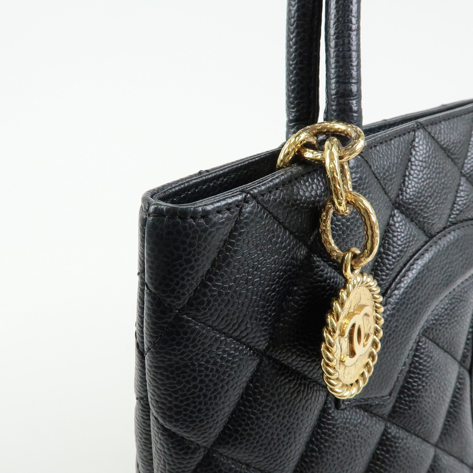 CHANEL Matelasse COCO Mark Medallion Caviar Skin Tote Bag A01804