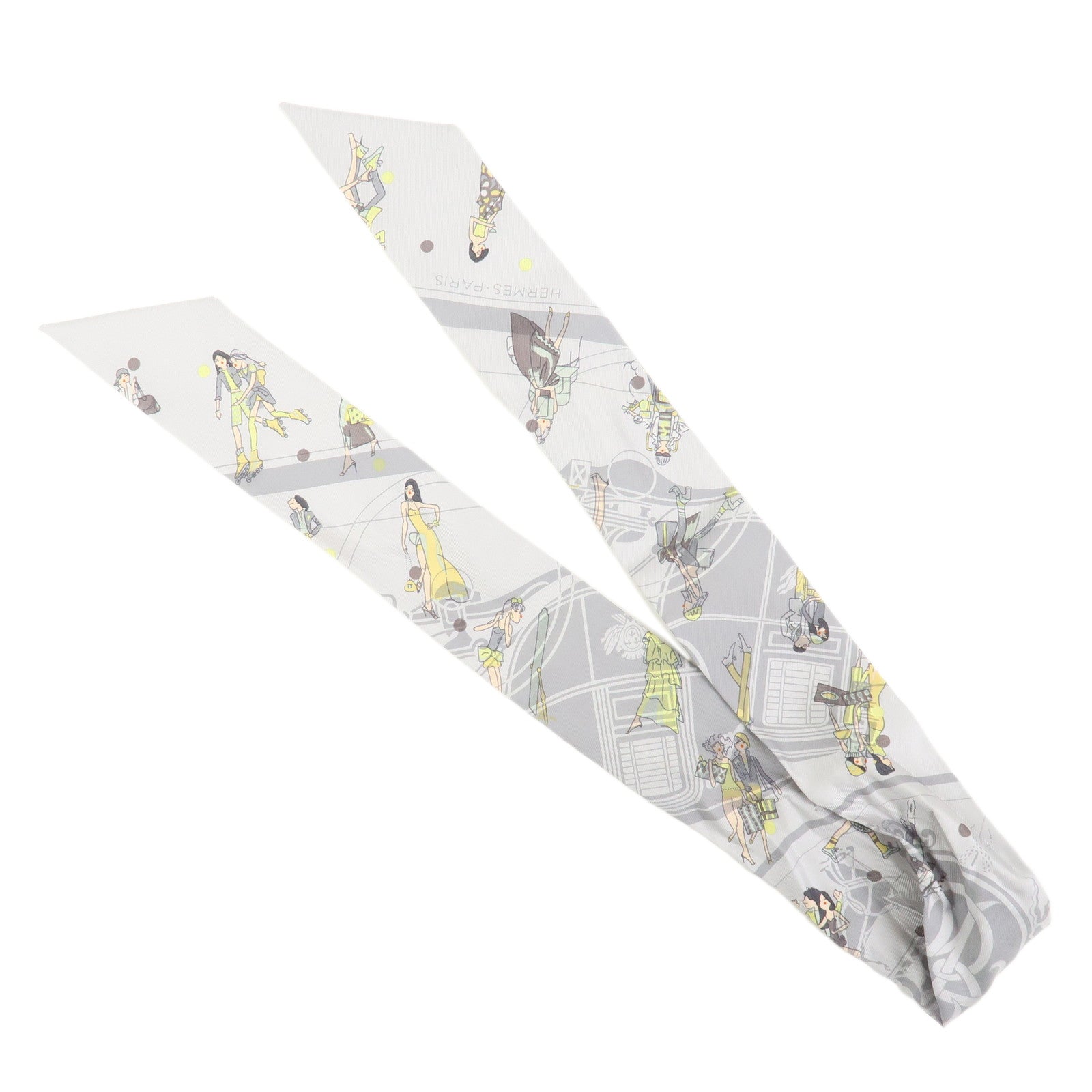 HERMES Twilly Silk 100% Ex-Libris Les Parisiennes Scarf Gray