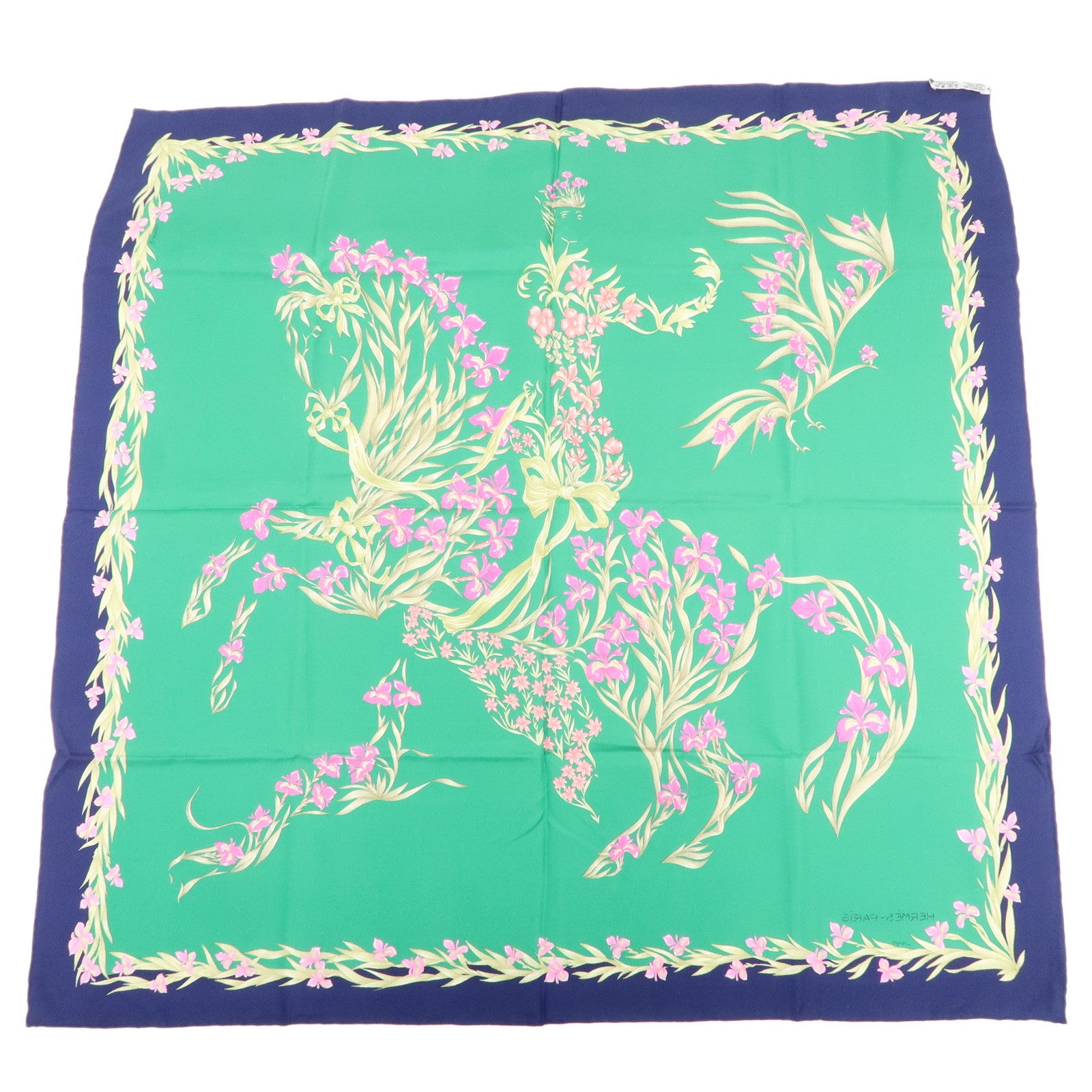 HERMES Carre 90 Silk 100% Scarf H.d'Origny Green
