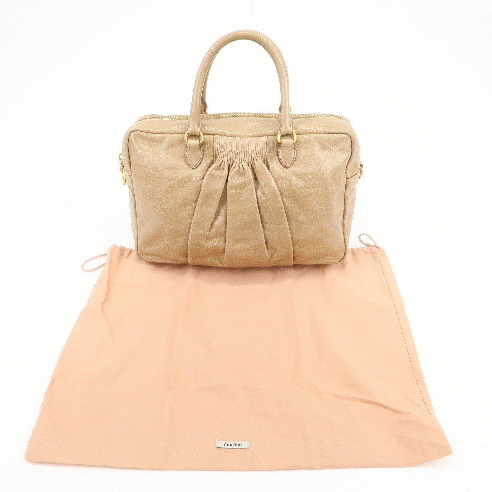 MIU MIU Leather 2Way Bag Hand Bag Shoulder Bag Light Brown RL0048