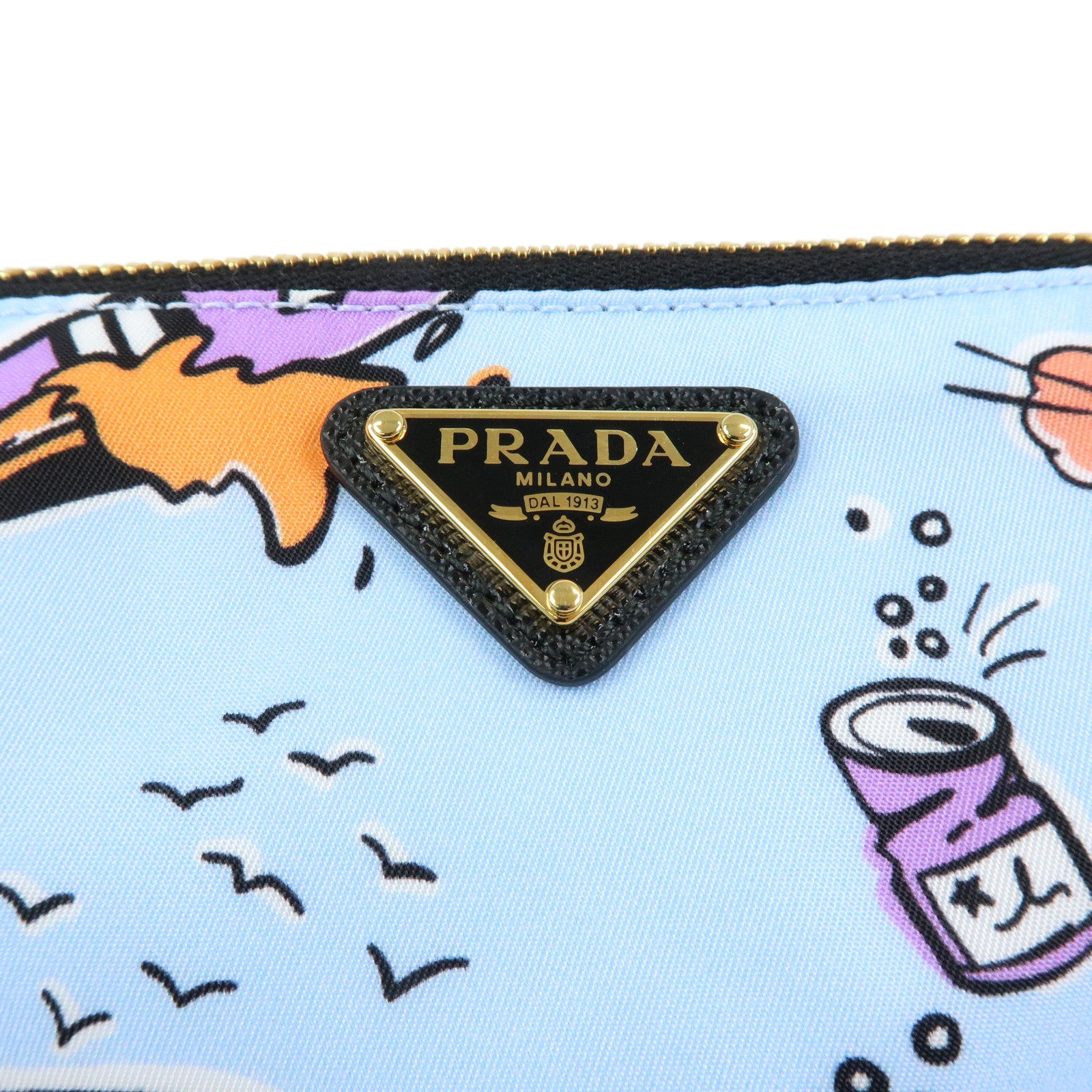 PRADA Triangle Logo Nylon Cosmetic Pouch Light Blue 1NS693