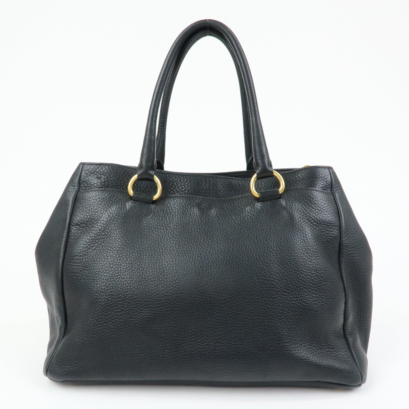 PRADA Logo Vittello Daino Leather 2Way Bag Tote Bag Black BR4393