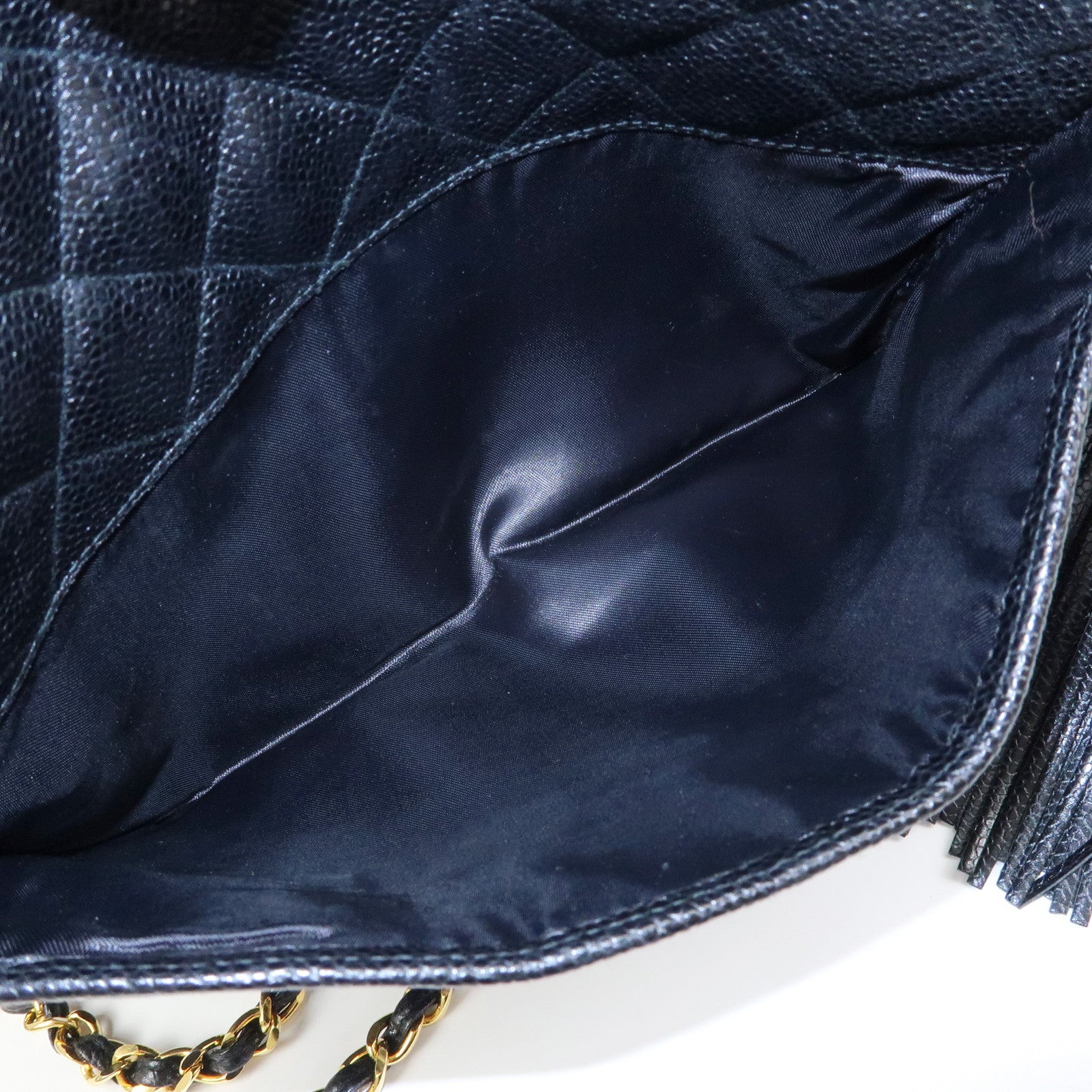 CHANEL Matelasse Cavairskin Chain Shoulder Bag Tassel Black Gold