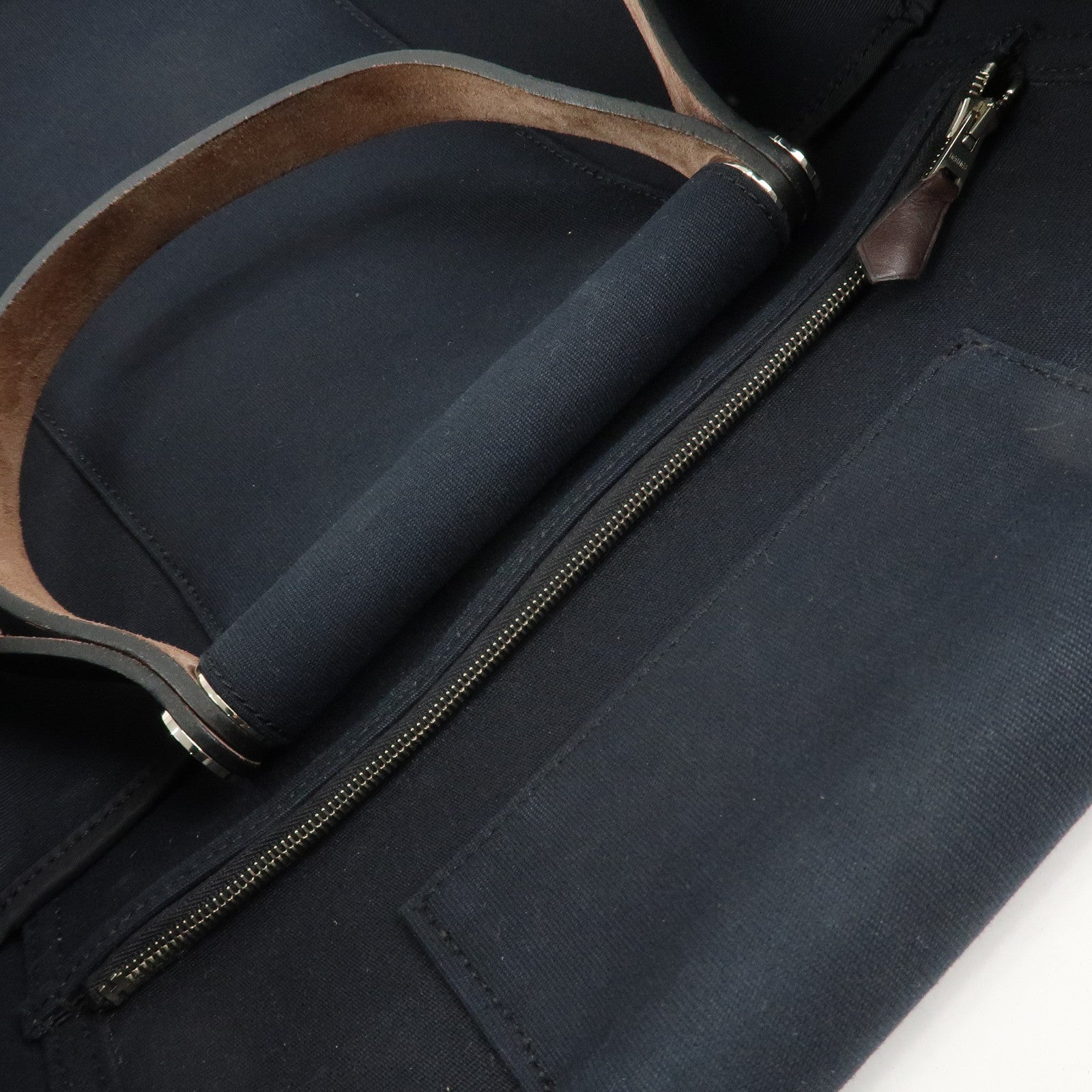 HERMES Cabas Elan PM Toile Officier Leather Tote Bag Hand Bag Black