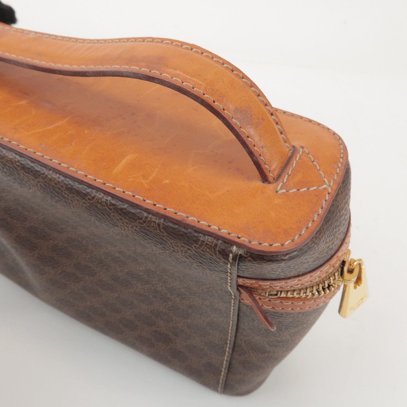 CELINE Macadam PVC Leather Hand Bag Vanity Bag Brown