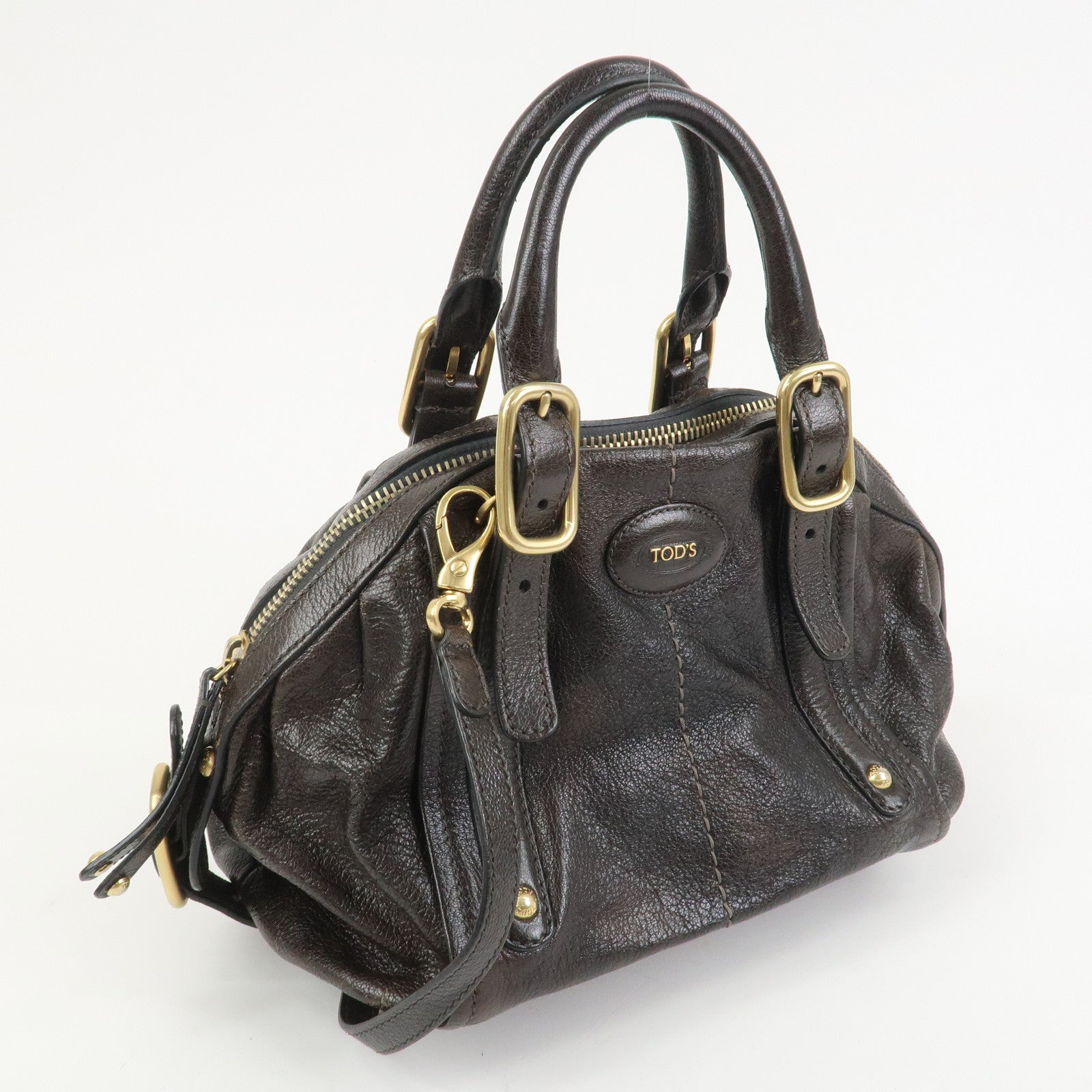 TOD'S G Line Leather 2Way Bag Hand Bag Shoulder Bag Dark Brown