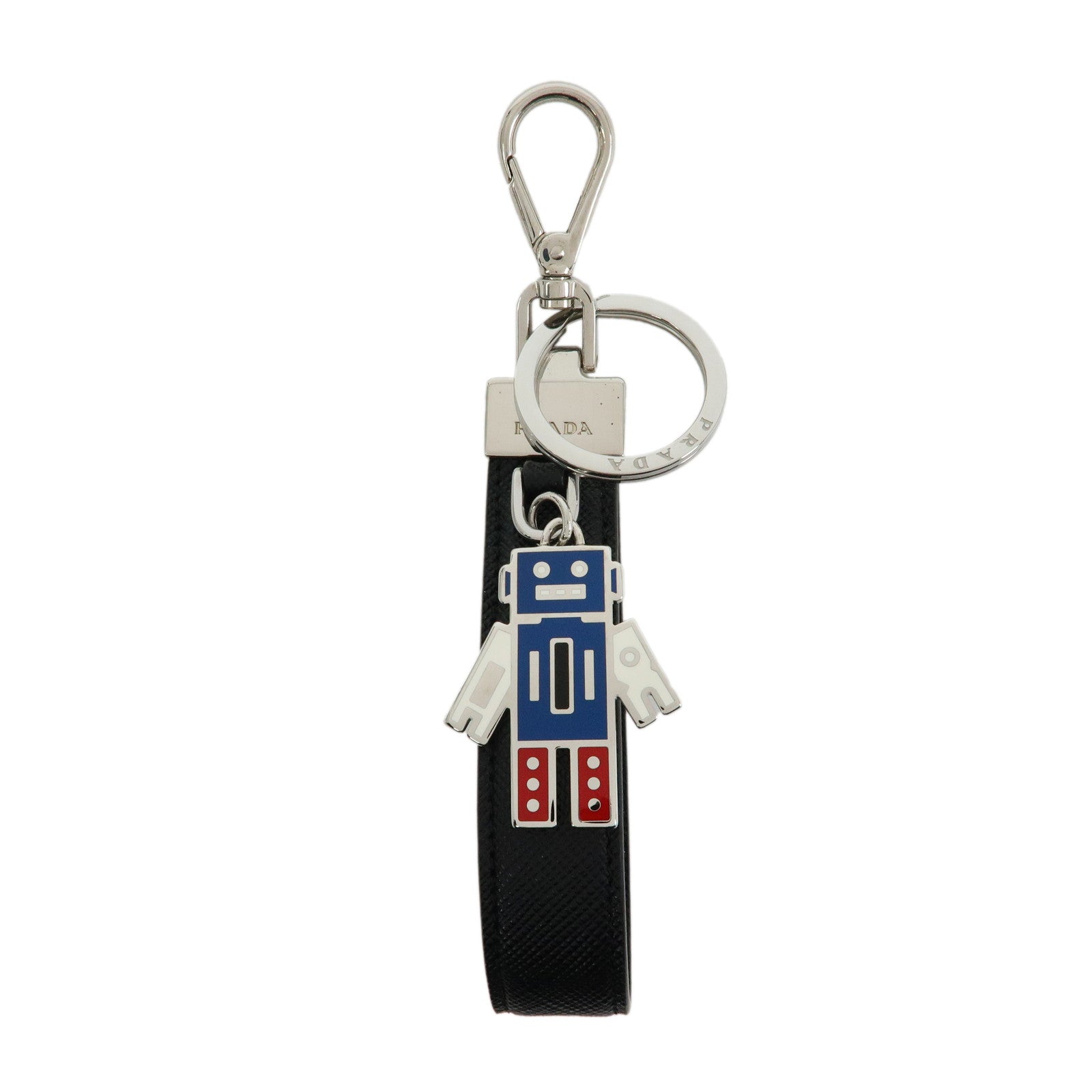 PRADA Safiano Leather Metal Robot Bag Charm Key Charm Black 2PP040