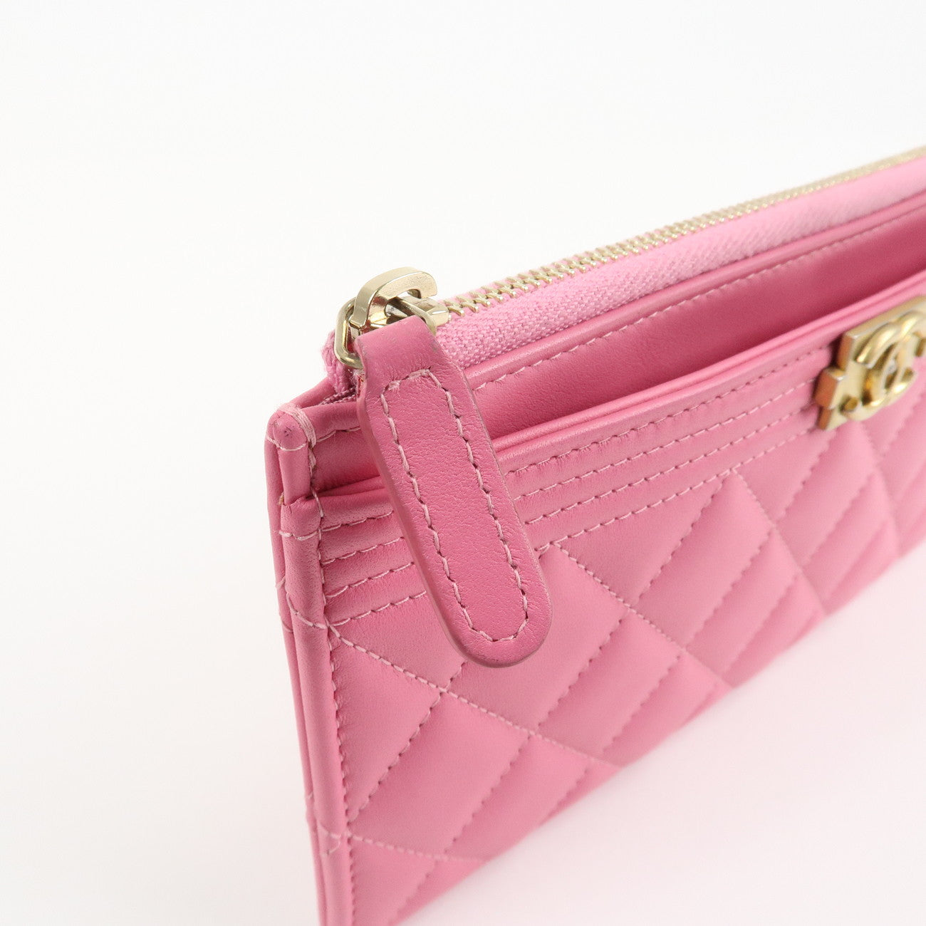 CHANEL Lamb Skin Matelasse Boy Chanel COCO Mark Fragment Case Used