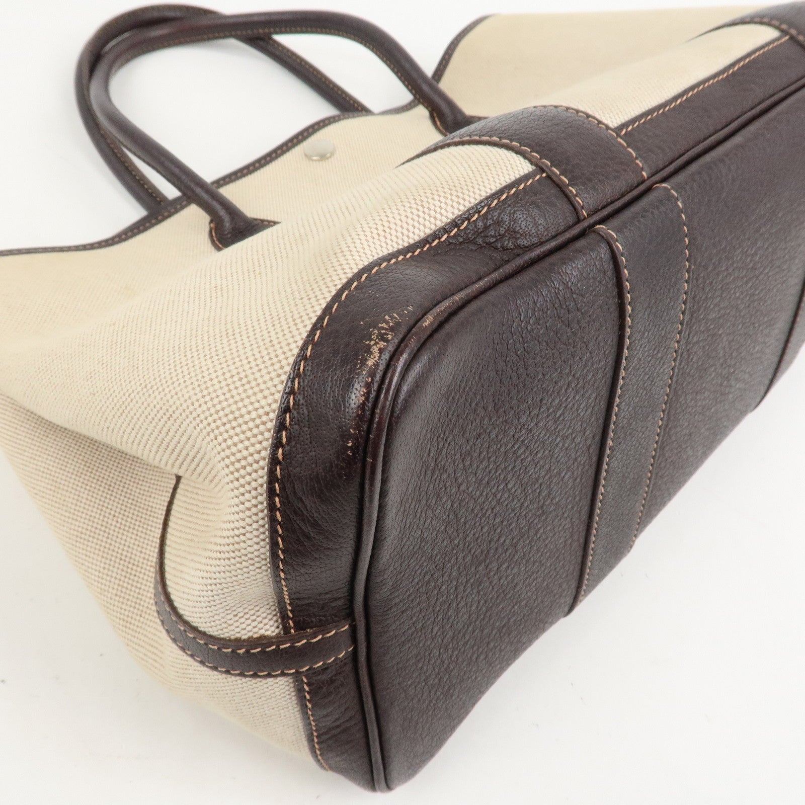 HERMES Leather Toile H Garden Party PM Tote Bag Hand Bag Natural