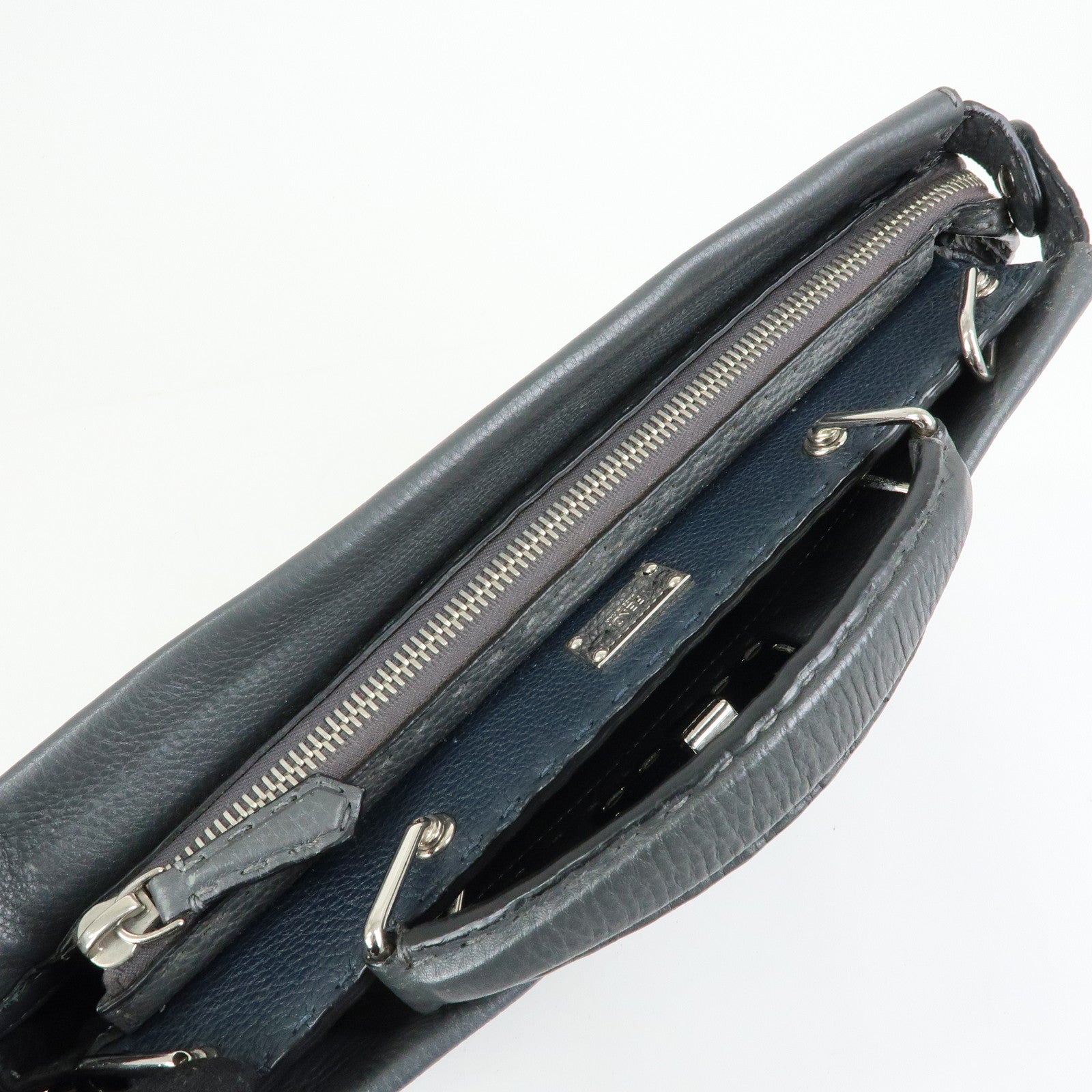 FENDI Selleria Peekaboo Leather 2Way Bag Hand Bag Gray 7VA406