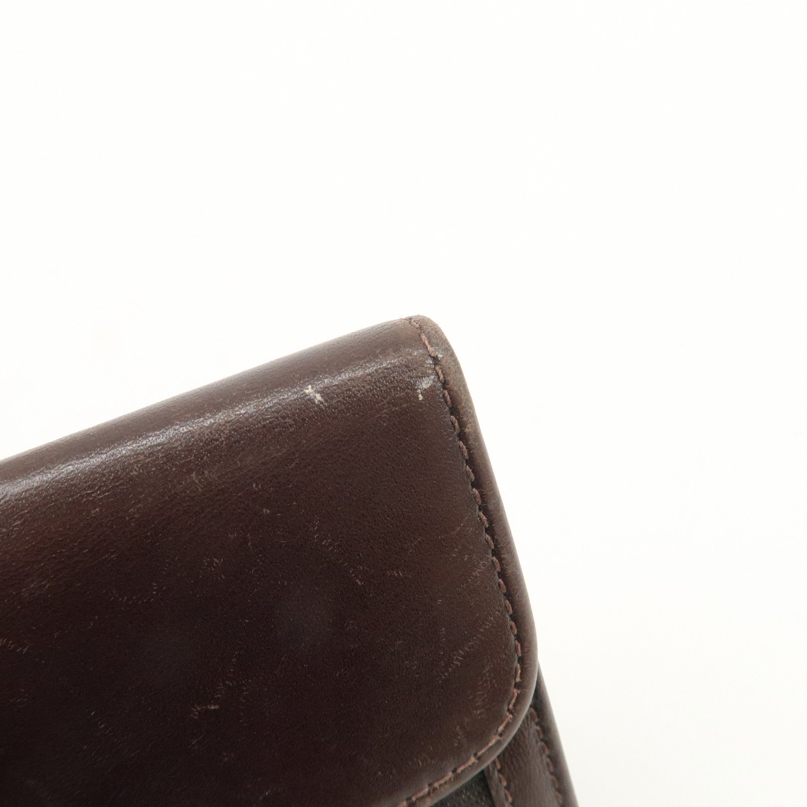 FENDI Zucca Logo Canvas Leather Compact Wallet Brown 12671