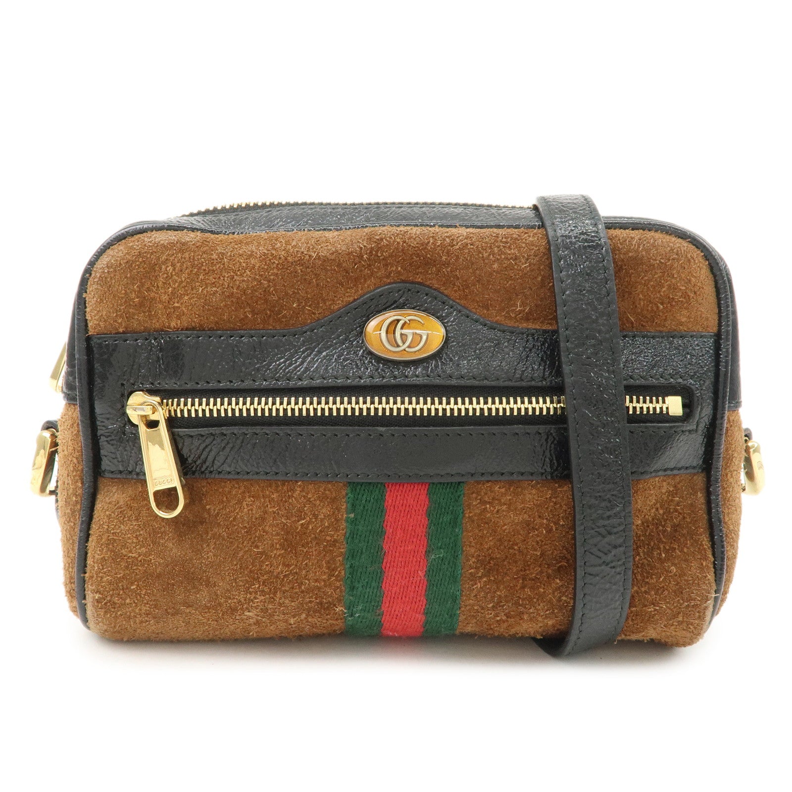 GUCCI Ophidia Sherry Suede Patent Leather Shoulder Bag Brown 573321