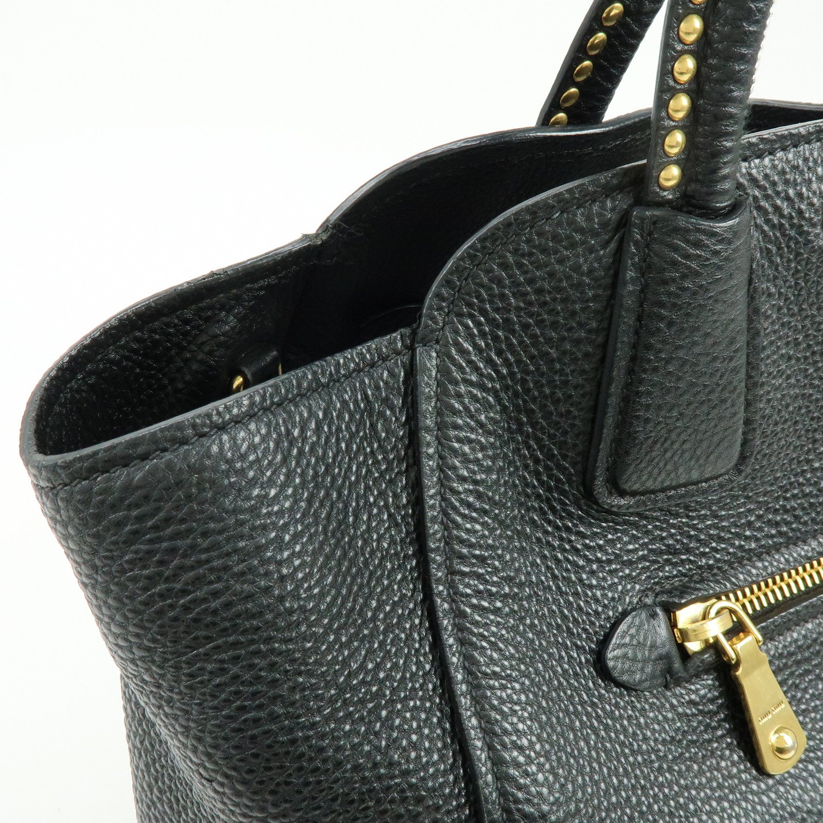 MIU MIU Logo Leather 2Way Bag Hand Bag Shoulder Bag Studs Black