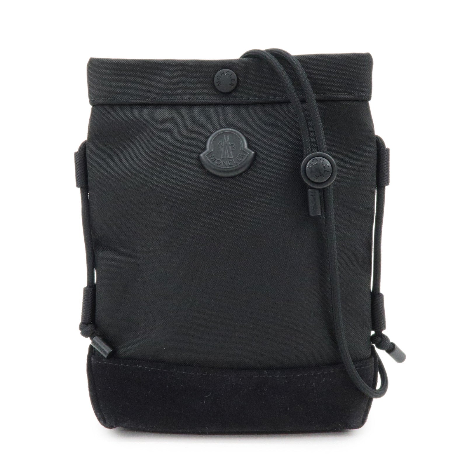 MONCLER Nylon Suede Leather Shoulder Bag Tech Phone Bag Black