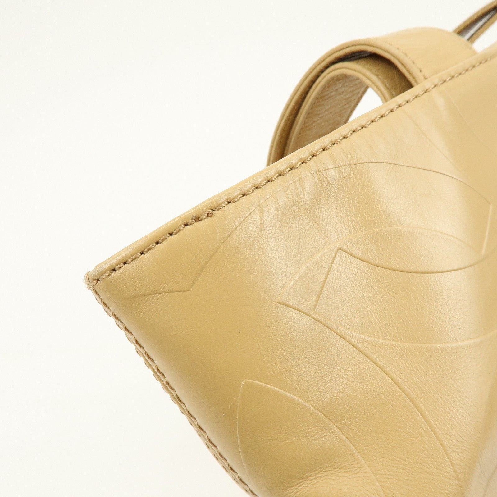 CHANEL COCO Mark Leather Tote Bag Shoulder Bag Beige