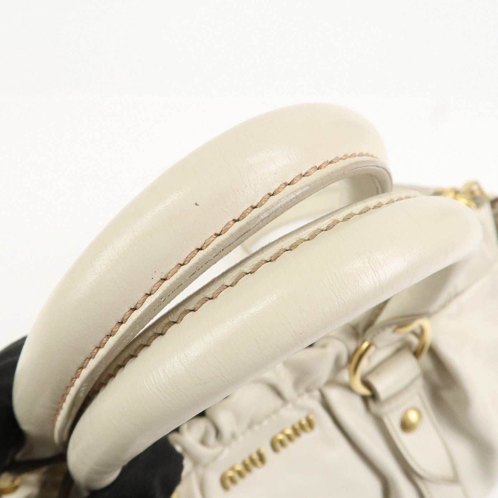 MIU MIU Logo Leather 2Way Bag Shoulder Bag Hand Bag Ivory RT0383