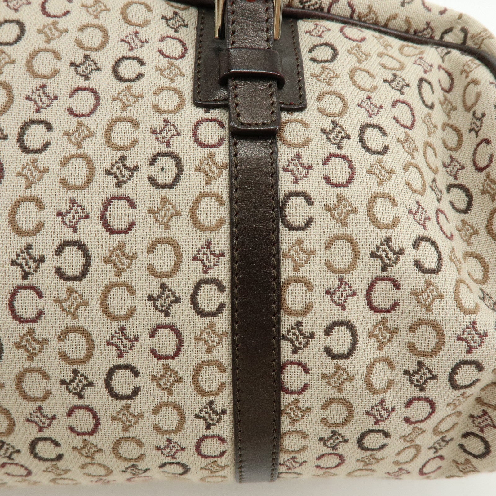 CELINE C Macadam Canvas Leather Hand Bag Boston Bag Beige Brown
