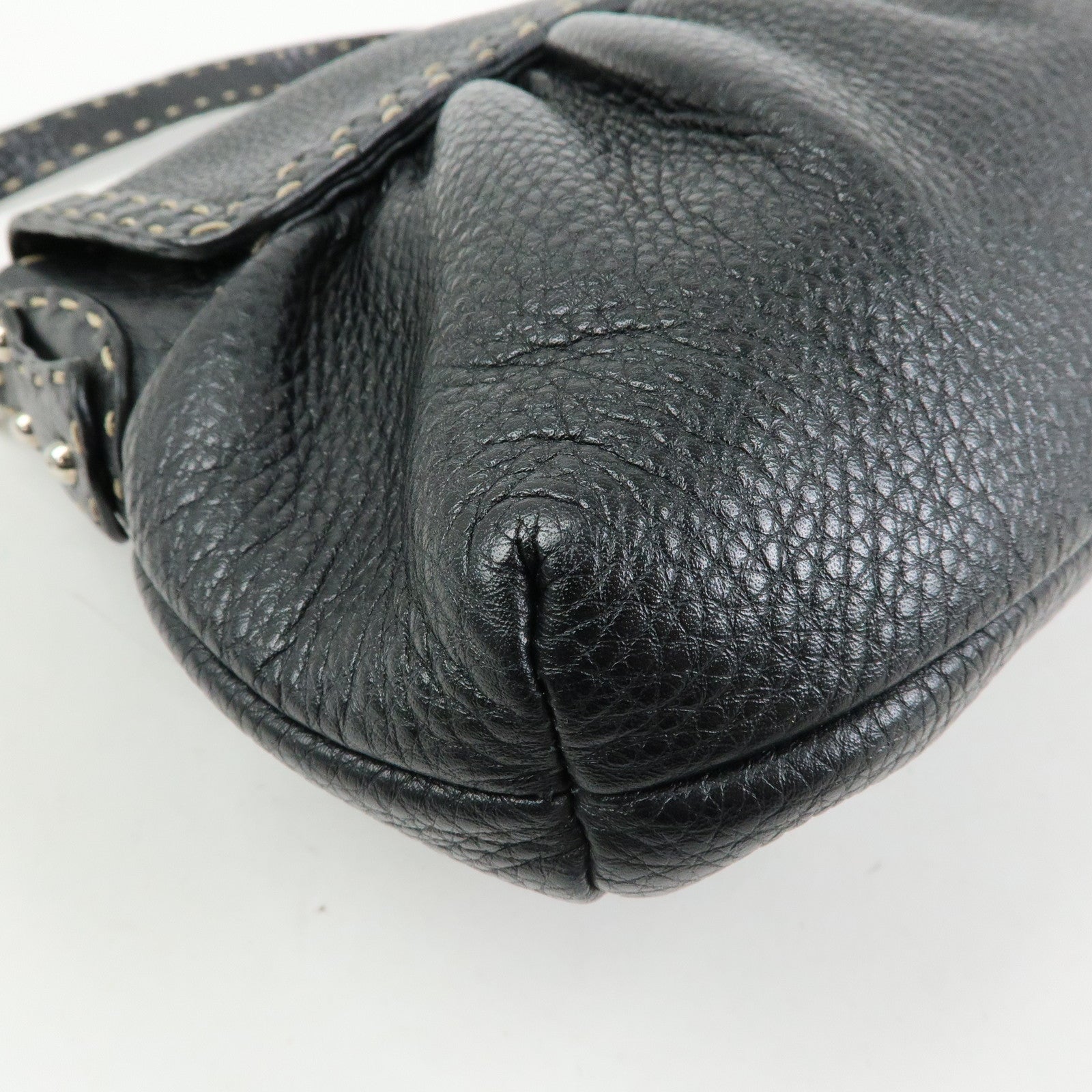 FENDI Selleria Leather Shoulder Bag Hand Bag Black 8BR356