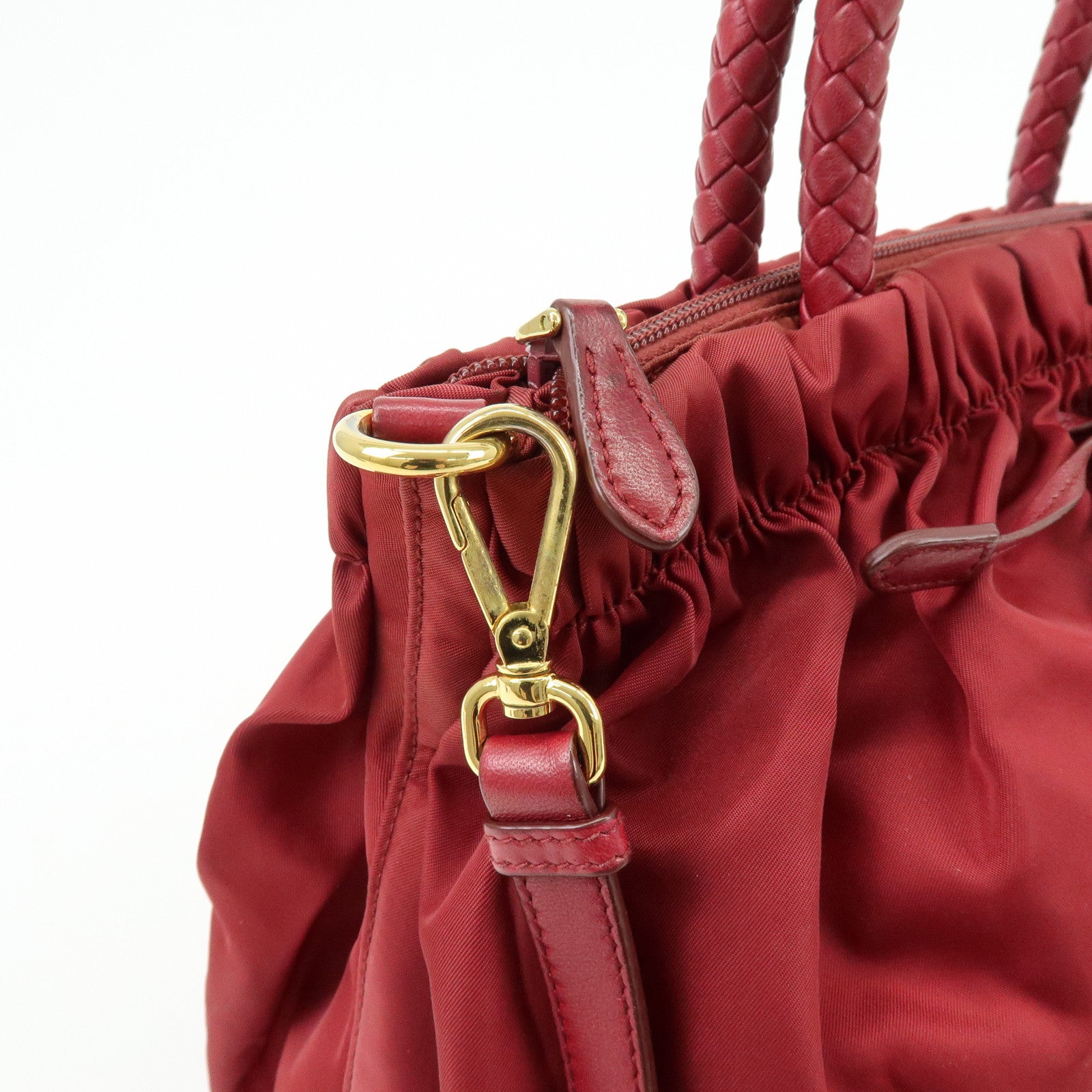 PRADA Nylon Leather Ribbon 2Way Bag Hand Bag Shoulder Bag Red