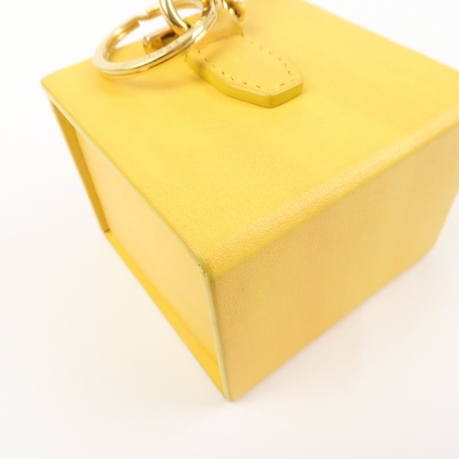 FENDI Logo Leather Mini Box Bag Charm Key Holder Yellow 7AR894