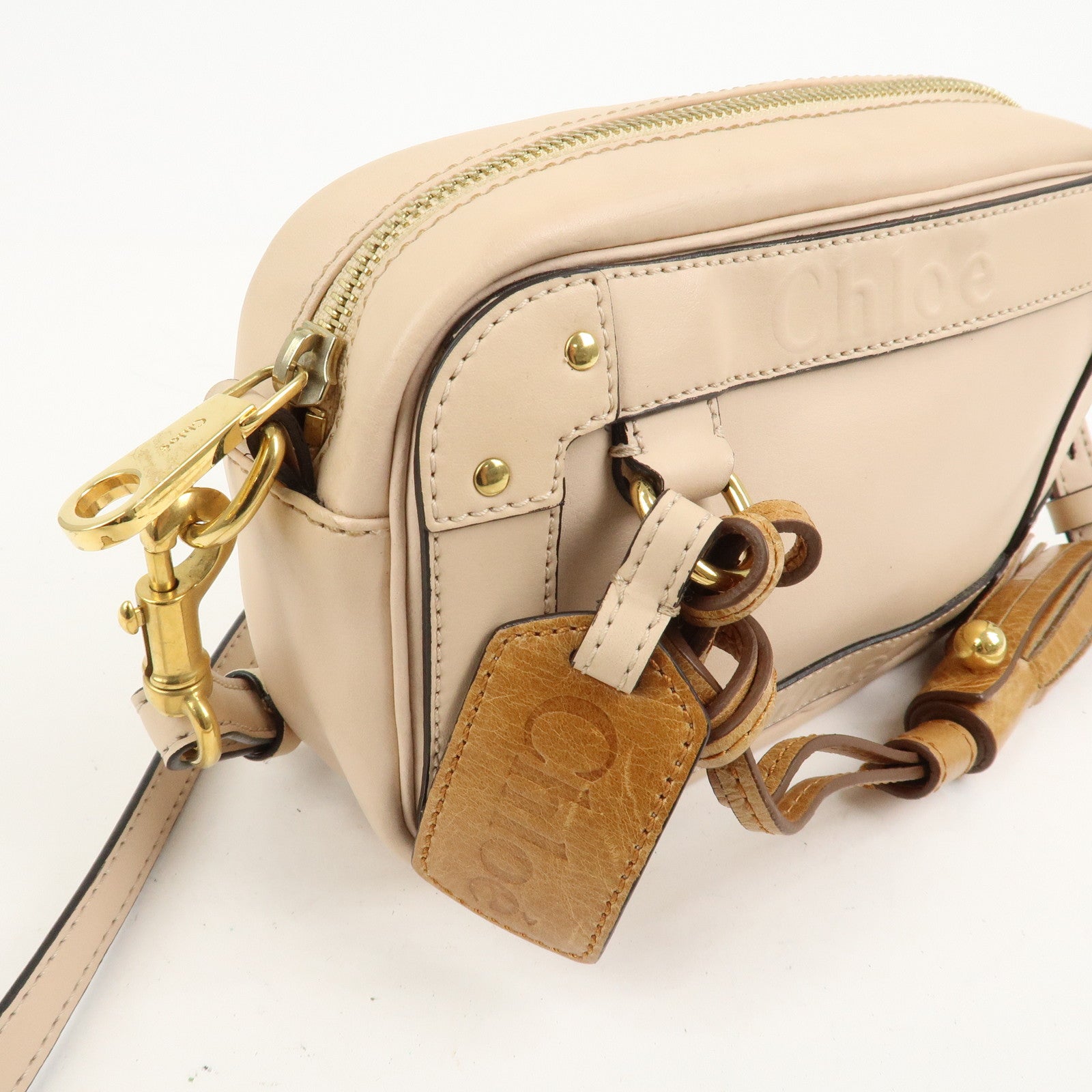 Chloe Eden Leather Tassel Shoulder Bag Pink Beige